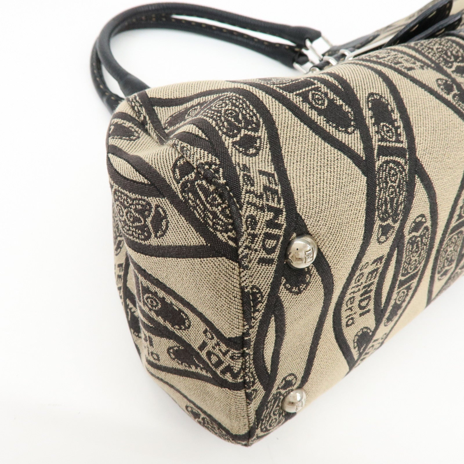FENDI Selleria Canvas Leather Hand Bag Shoulder Bag Beige 8BR457