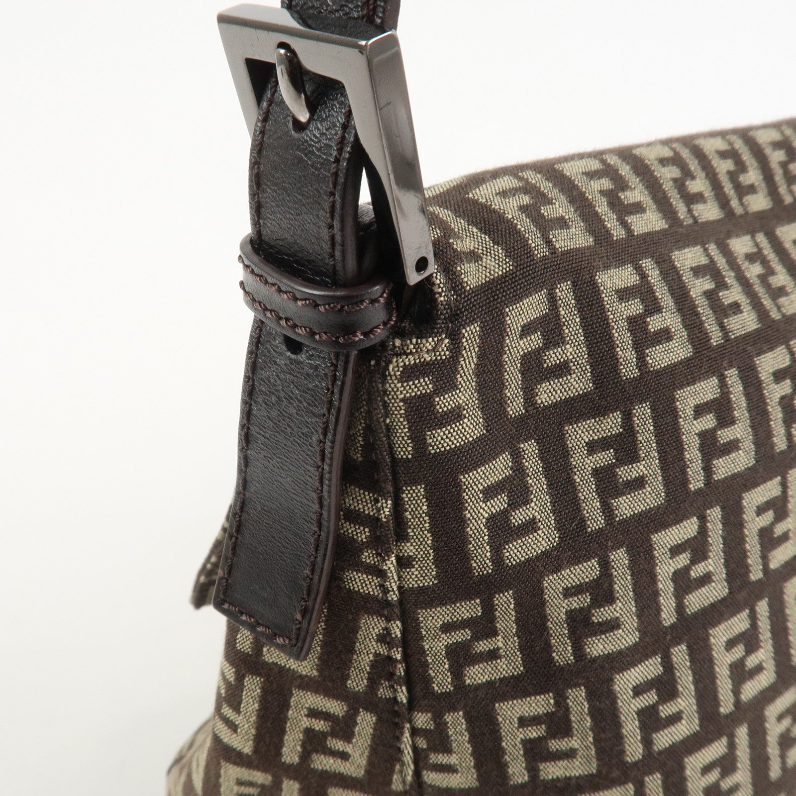 FENDI Mamma Baguette Zucchino Shoulder Bag Brown Beige 8BR001