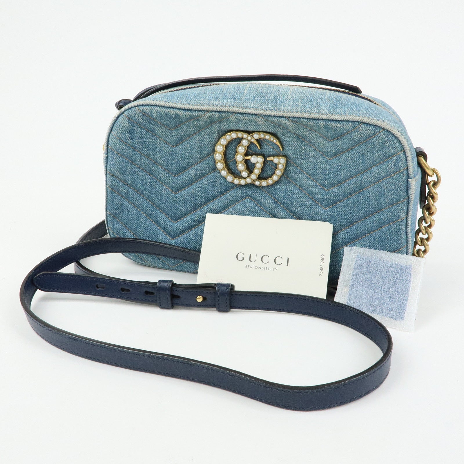 GUCCI GG Marmont Denim Leather Shoulder Bag Indigo Blue 447632