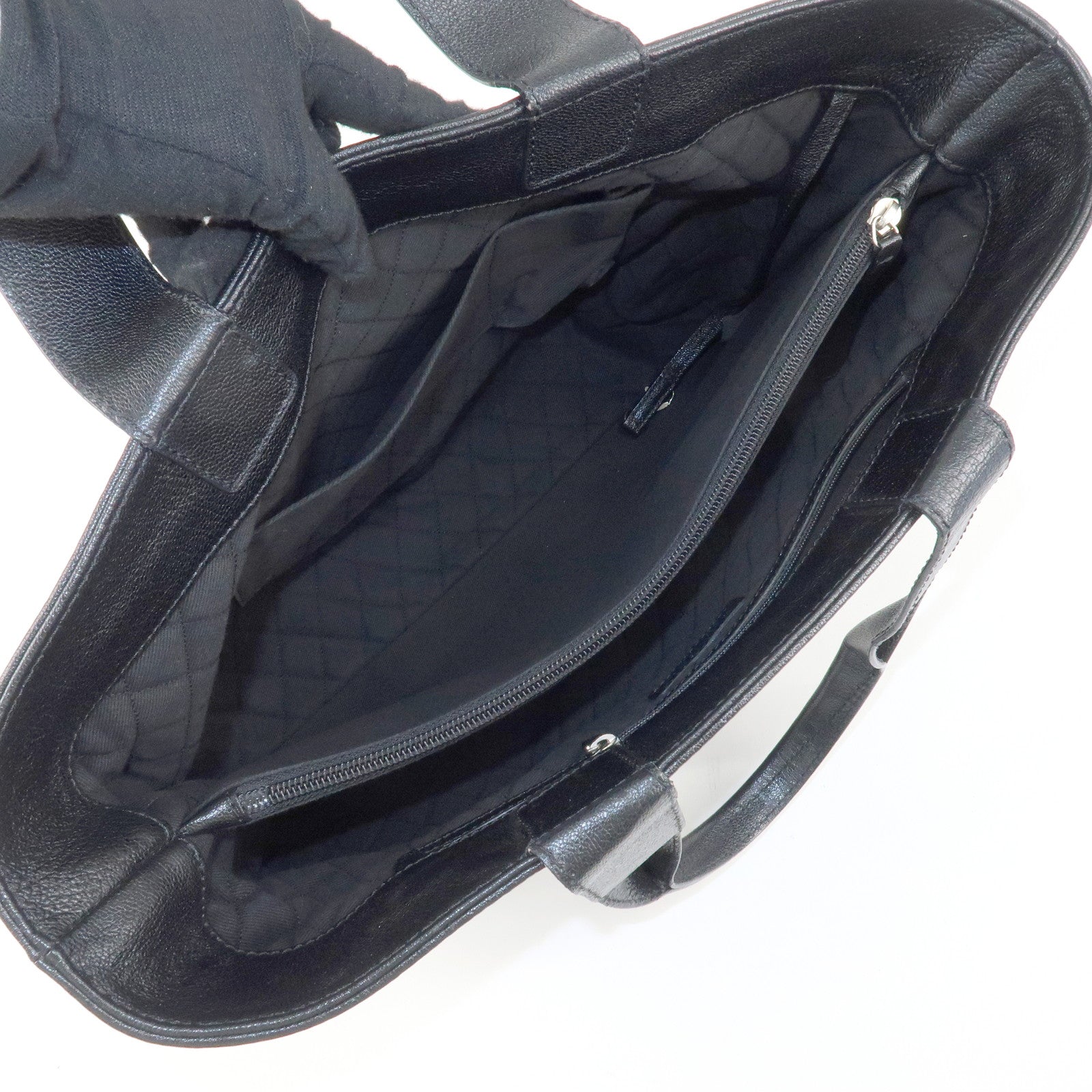 CHANEL COCO Mark Patent Leather Punchcing Tote Bag Shoulder Bag Black Used