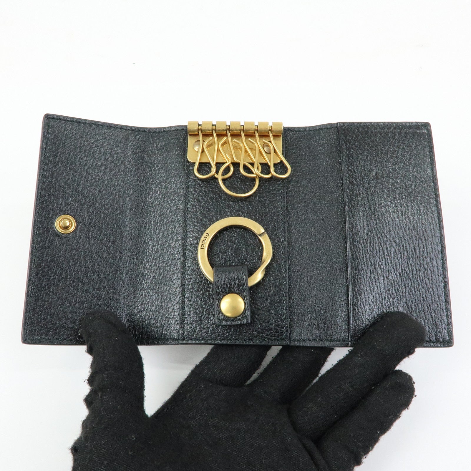 GUCCI Sherry Leather 6 Ring Key Case Key Holder Black 435297