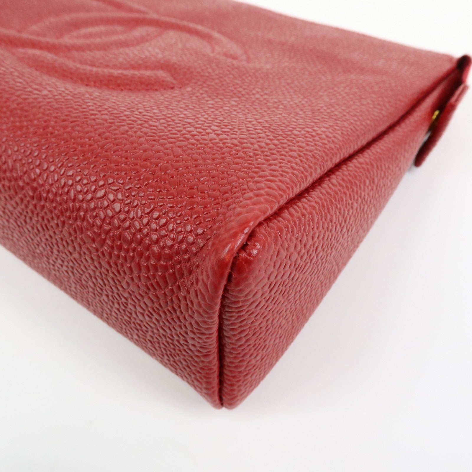 CHANEL COCO Mark Caviarskin Cosmetic Case Makeup Bag Pouch Red