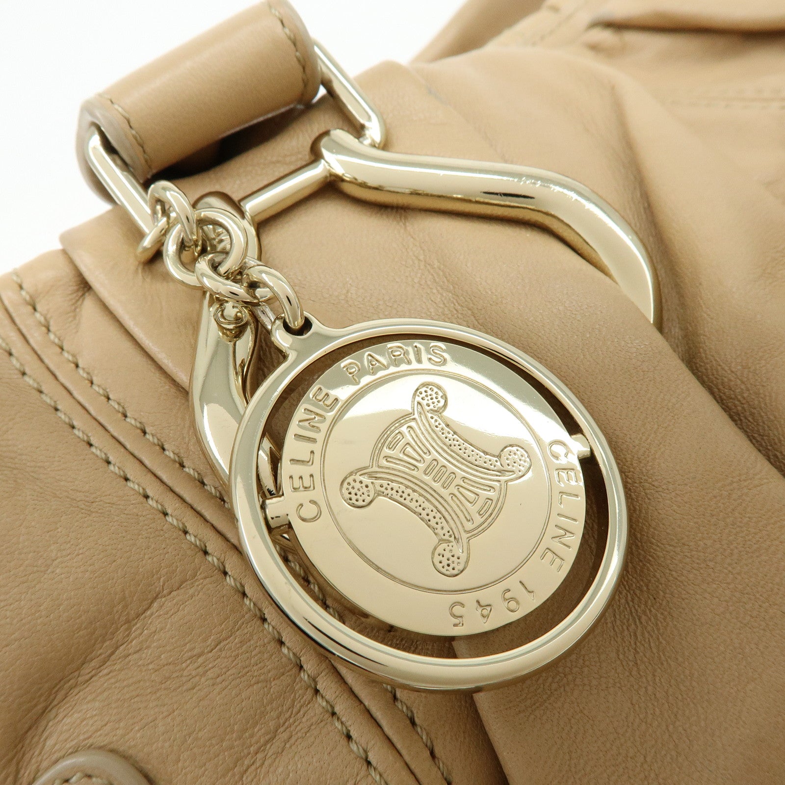 CELINE Macadam Leather 2WAY Bag Hand Bag Shoulder Bag Beige