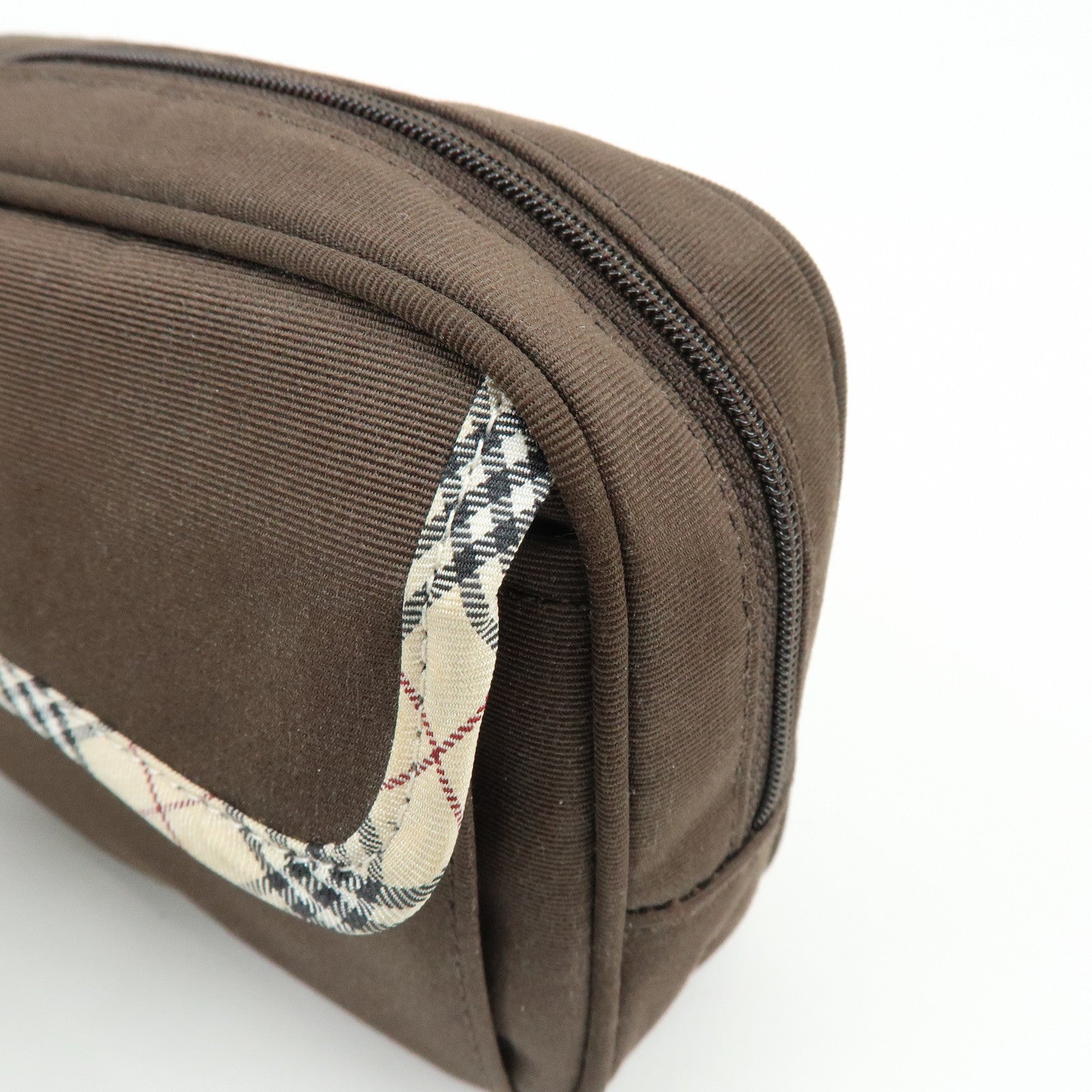 BURBERRY Nova Plaid Set of 2 Canvas Pouch Cosmetic Case Brown Gold