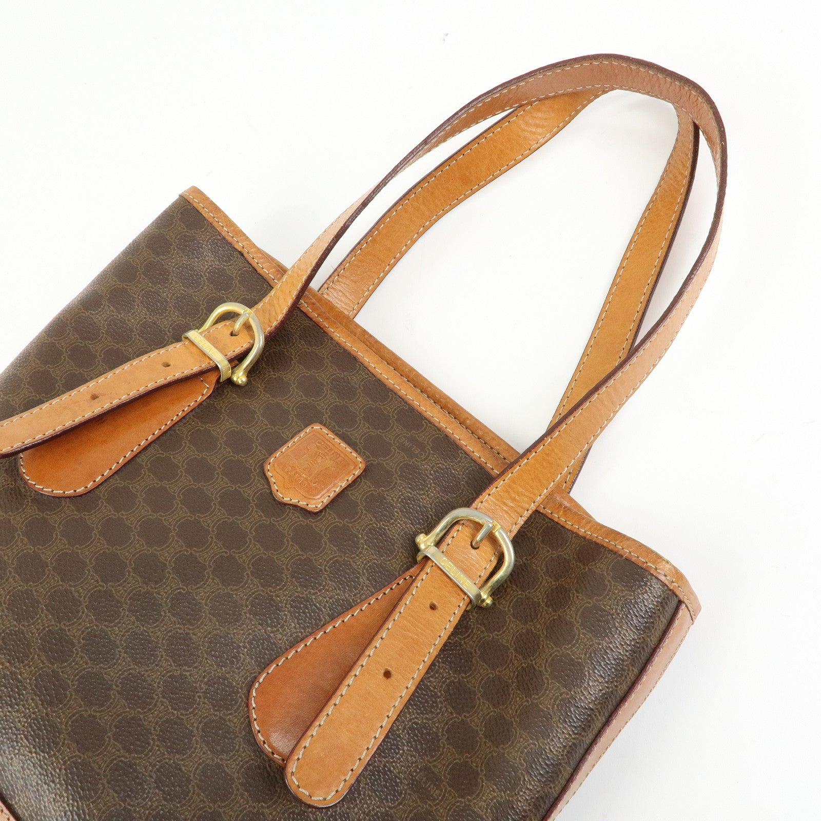 CELINE Macadam PVC Leather Tote Bag Hand Bag Shoulder Bag Brown