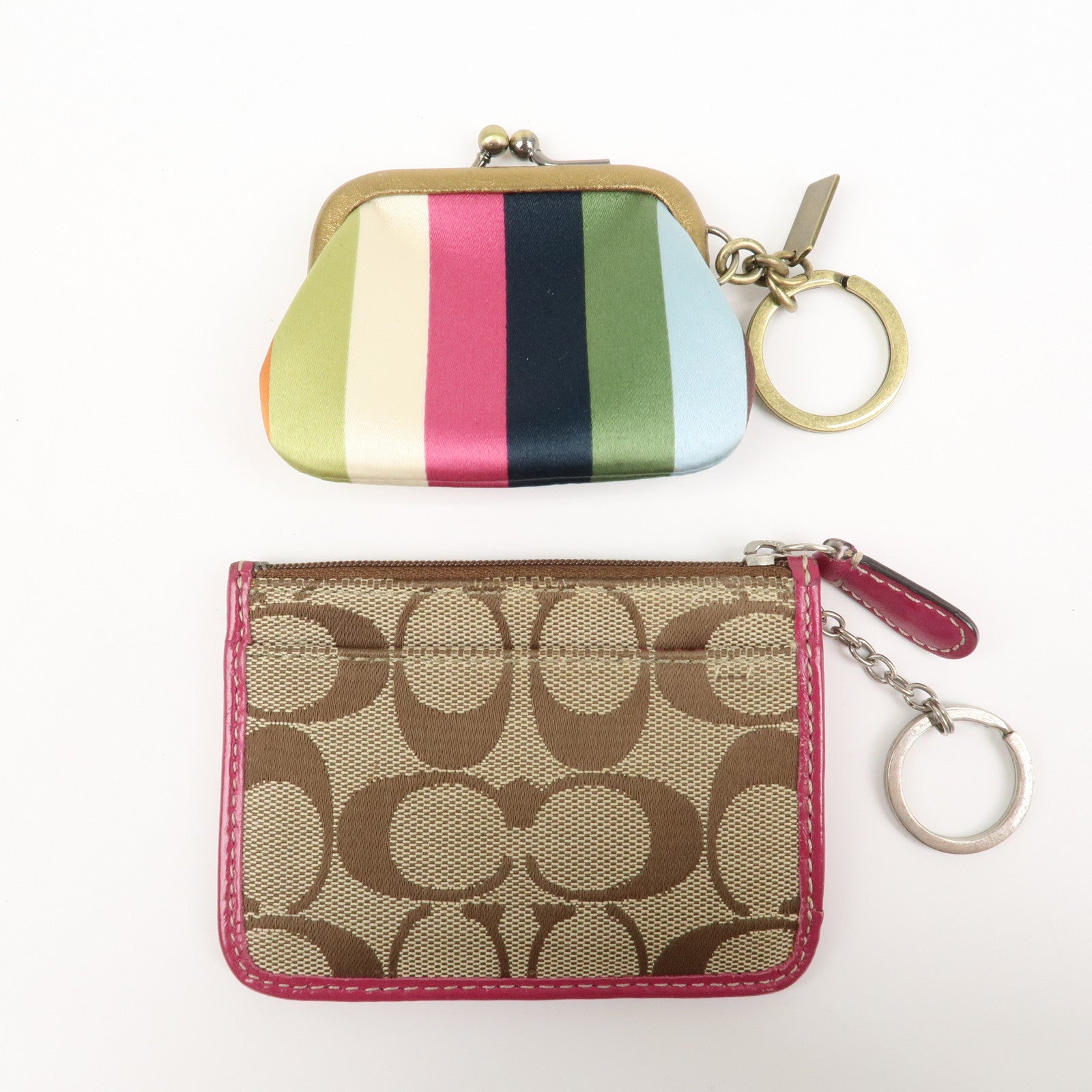 COACH Satin Canvas Set Of 2 Coin Case Card Case Beige Multicolor