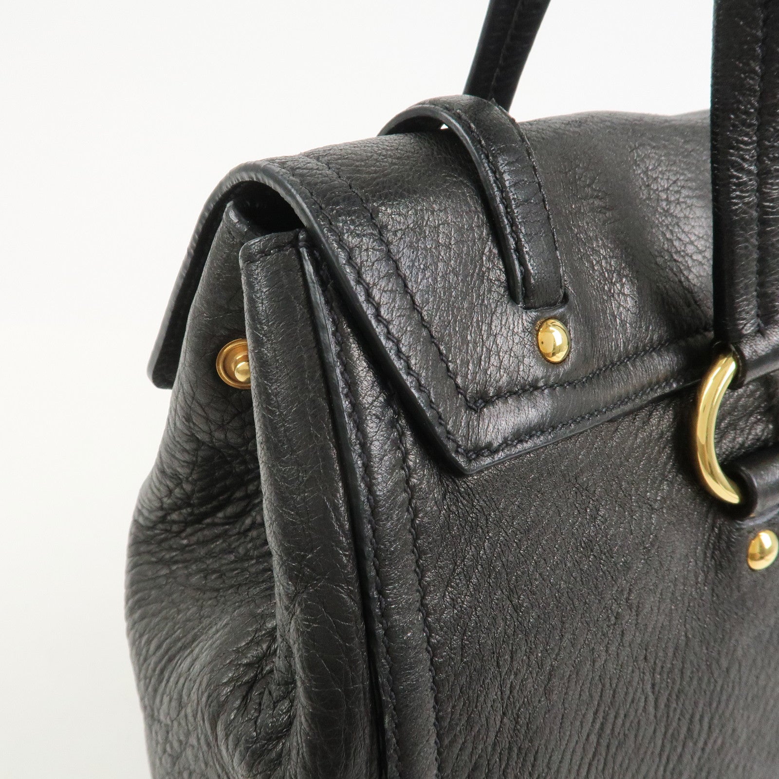 MIU MIU Leather Tote Bag Shoulder Bag Black