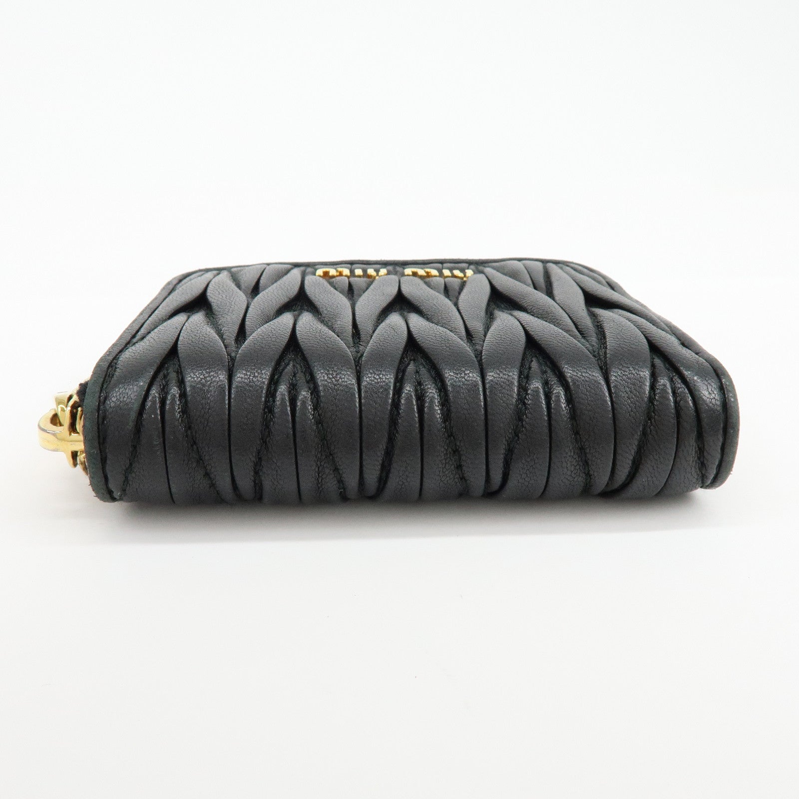 MIU MIU Matelasse Nappa Leather Compact Wallet Black 5MM268