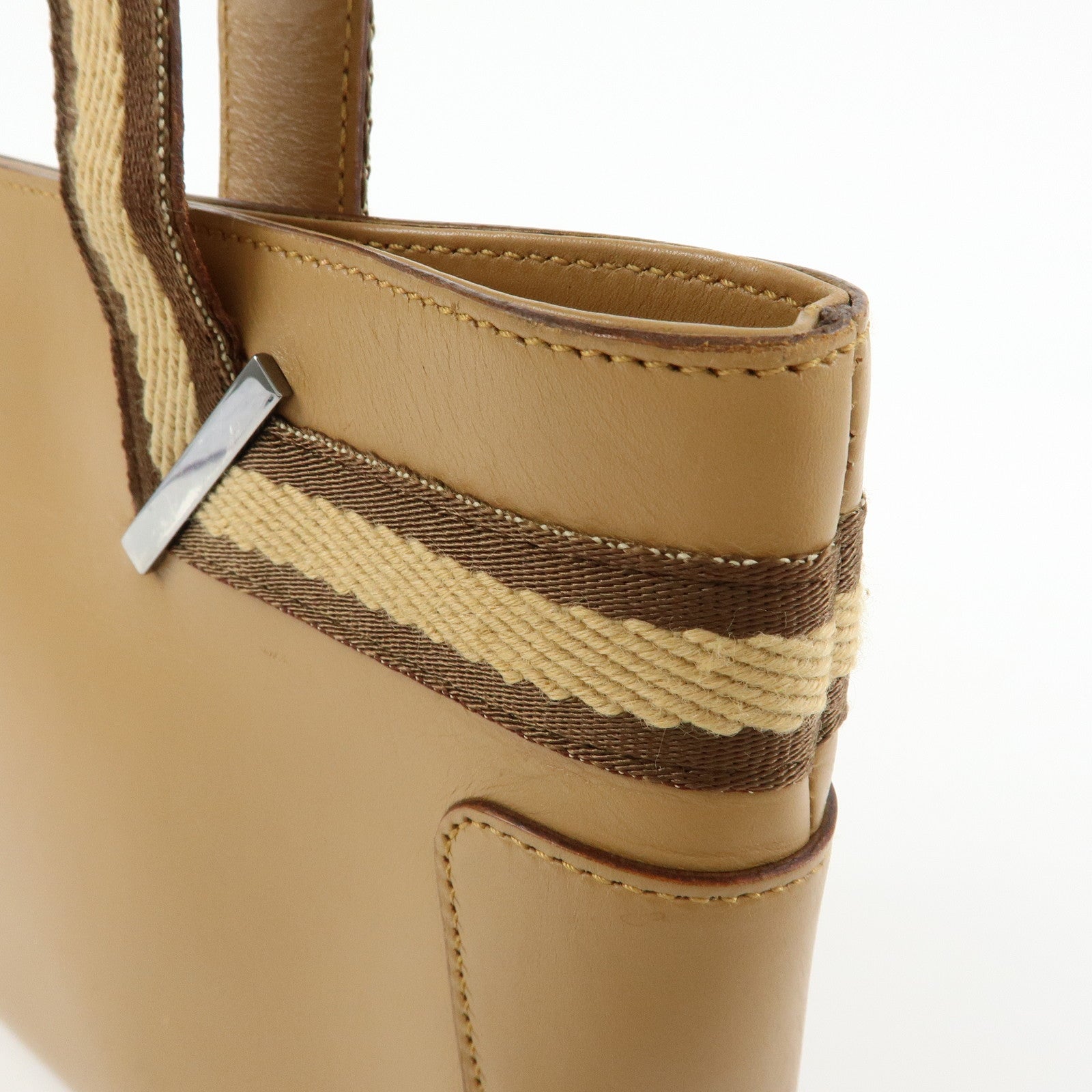 GUCCI Sherry Leather Canvas Hand Bag Beige Brown 000.0860