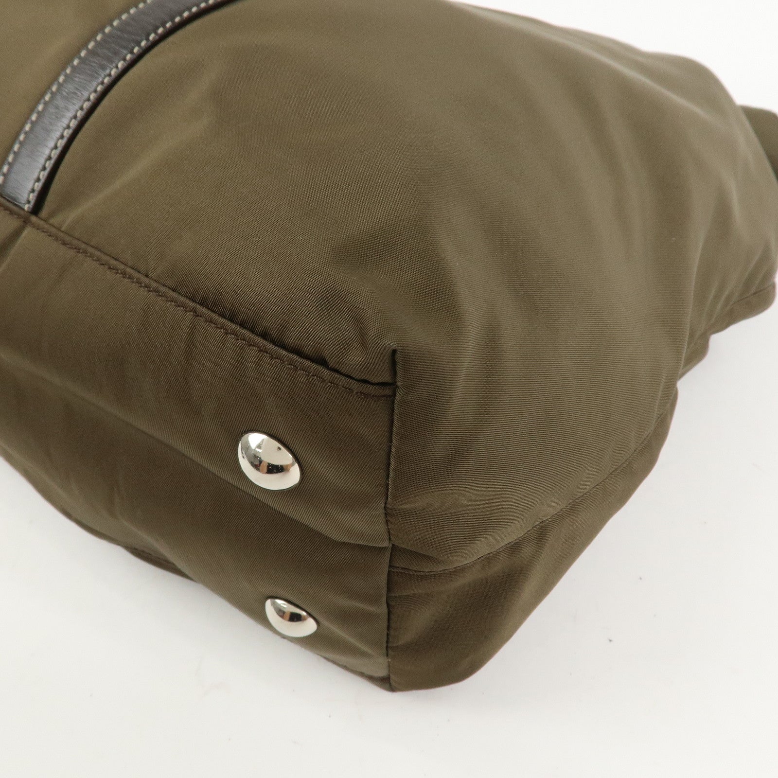 PRADA Triangle Logo Nylon Leather 2Way Hand Bag Shoulder Bag Khaki