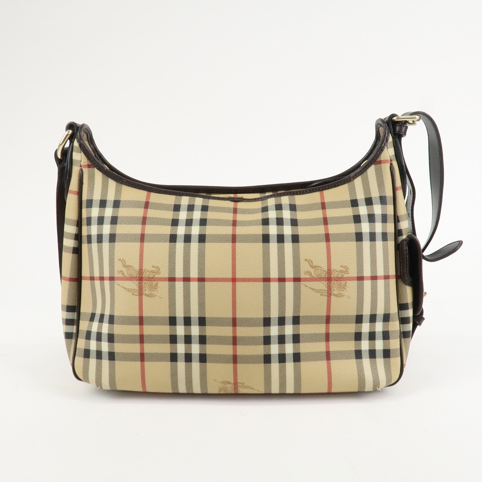 BURBERRY Nova Plaid Canvas Leather Shoulder Bag Hand Bag Used