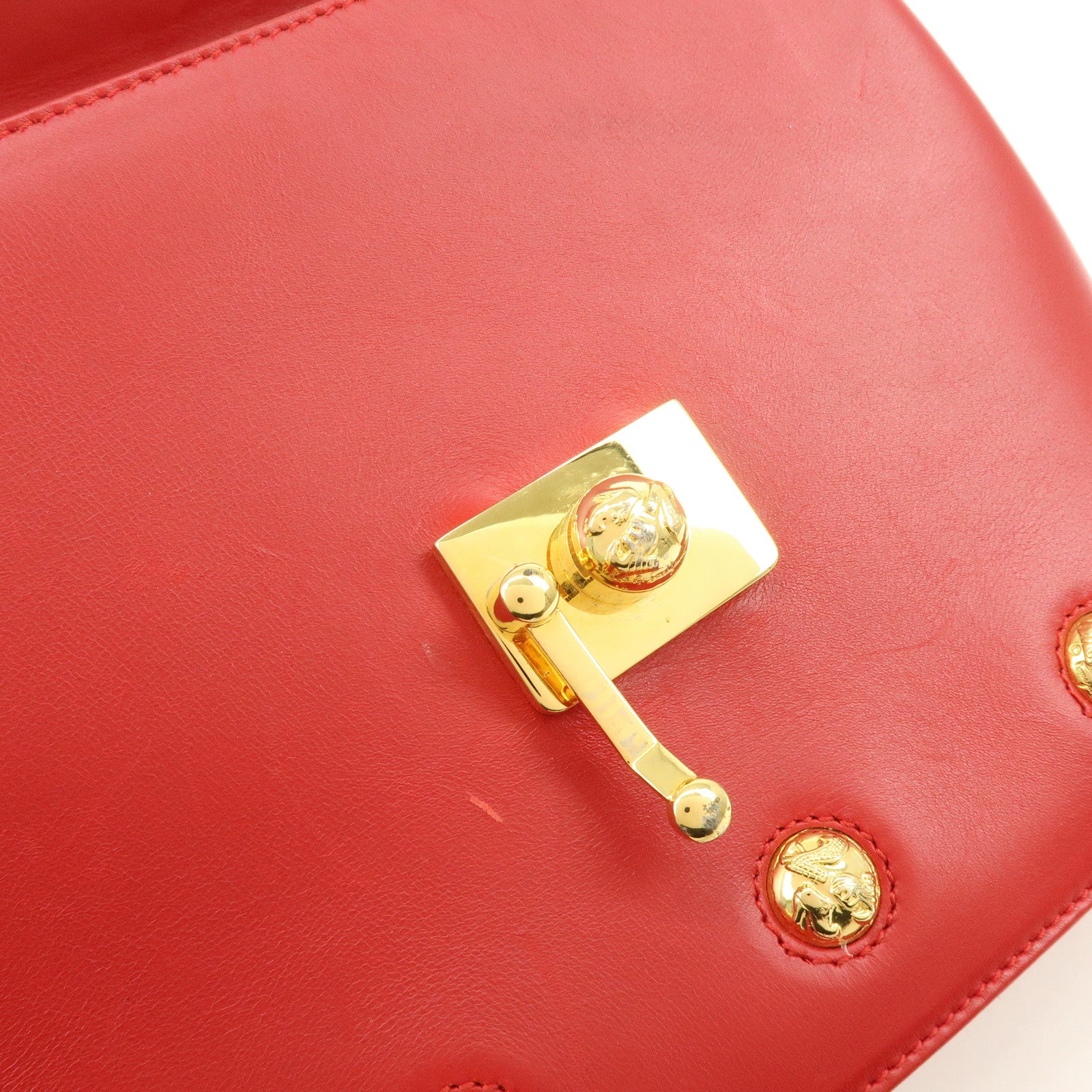 Ferragamo Leather Studs Shoulder Bag Red