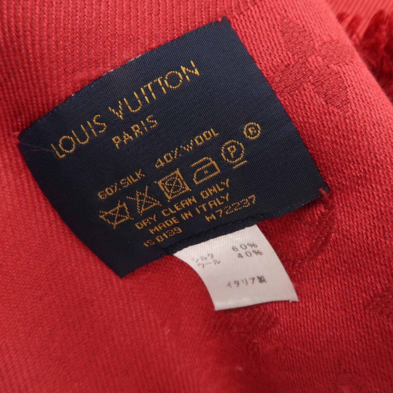 Louis Vuitton Monogram Silk Wool Large Scarf Shawl Red M72237