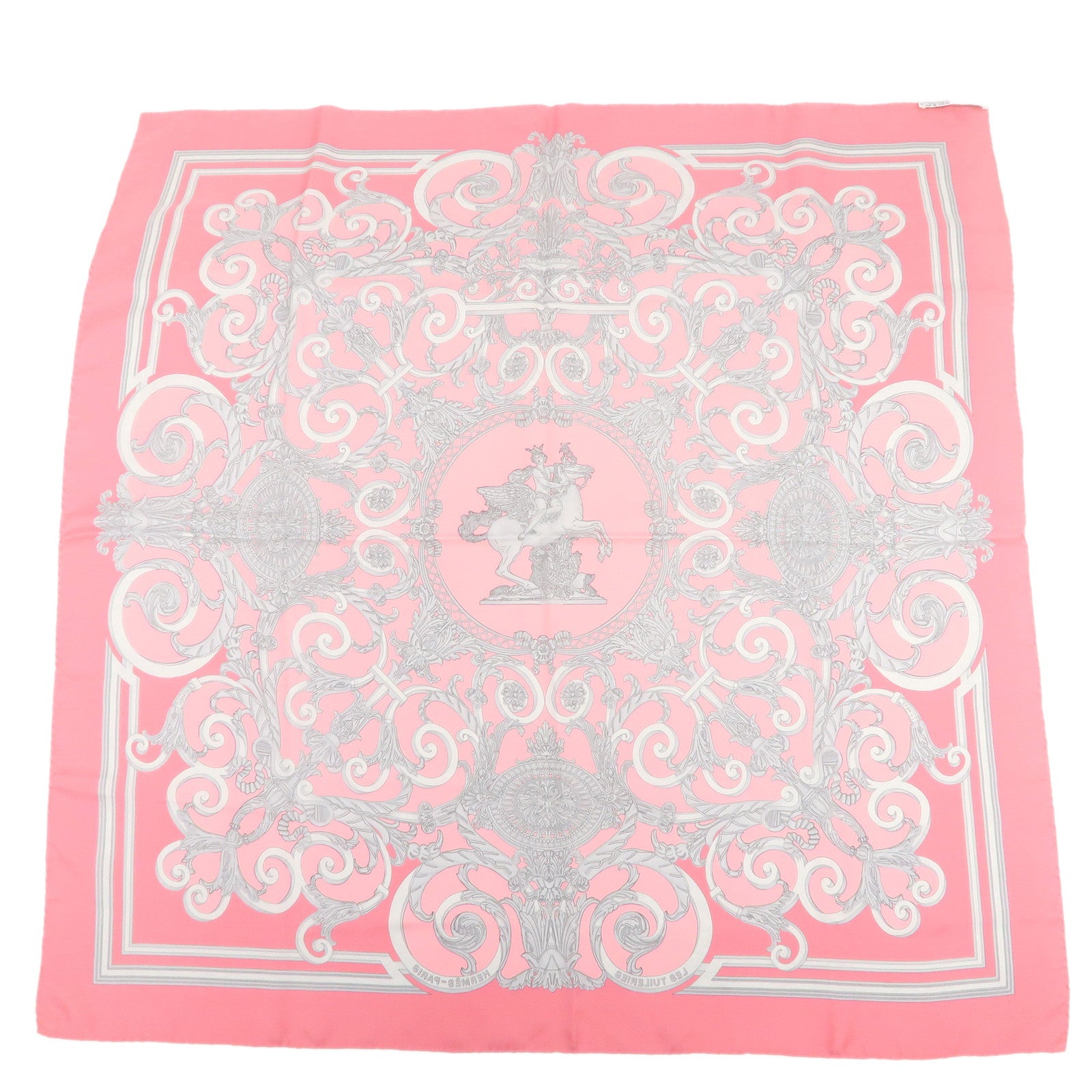 HERMES Carre 90 Silk 100% Scarf LES TUILERIES Pink