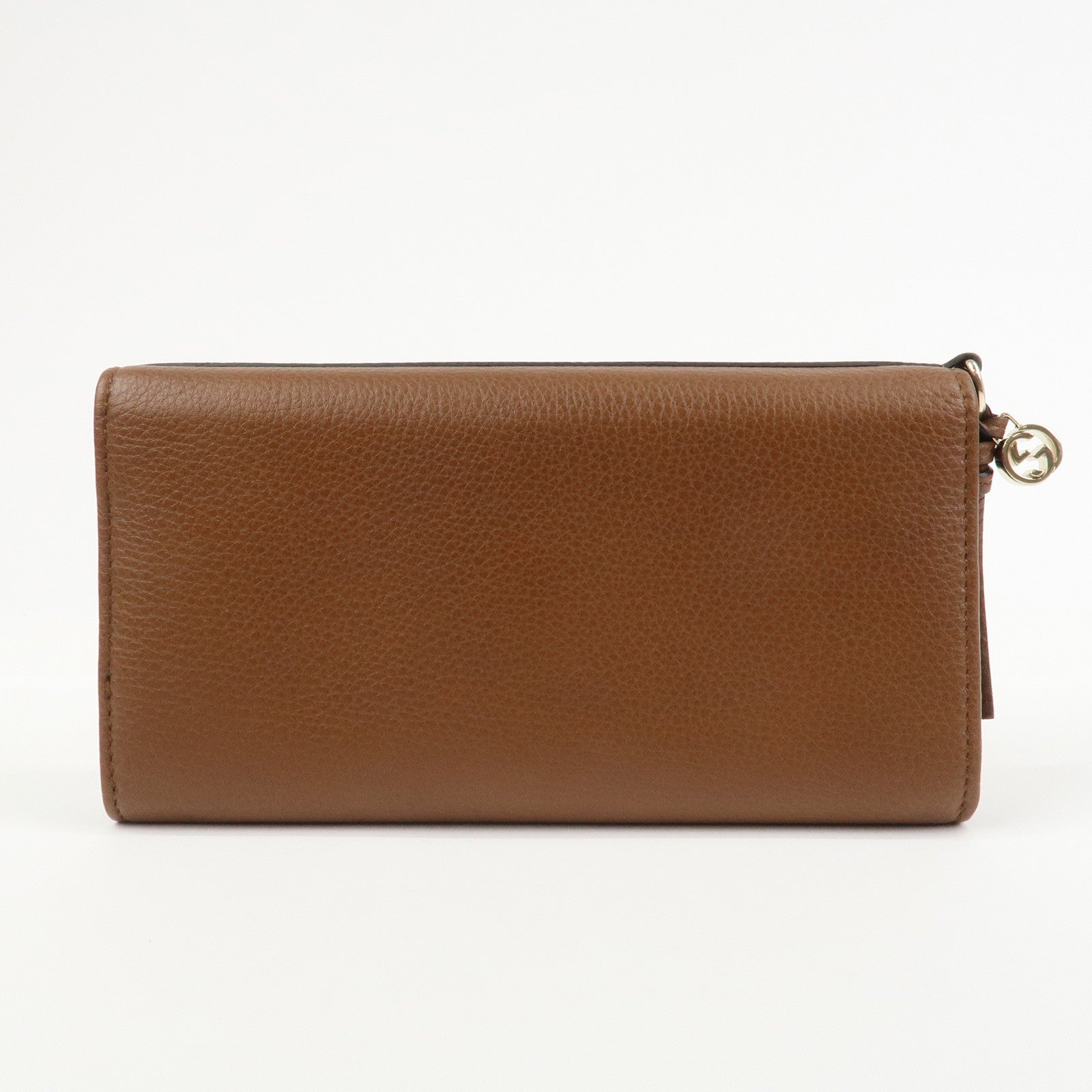 GUCCI Logo Leather Flap Long Wallet Brown 323396