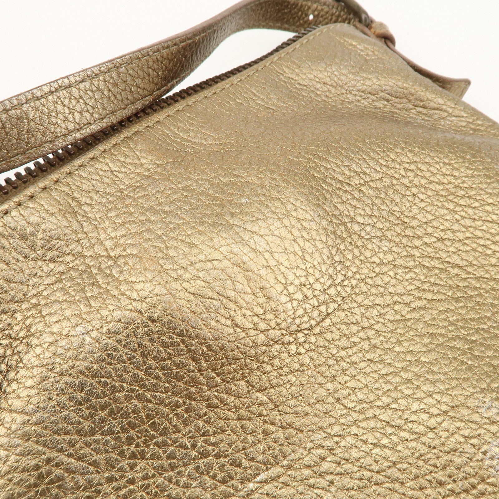 Chloe Logo Leather Shoulder Bag Hand Bag Gold Used