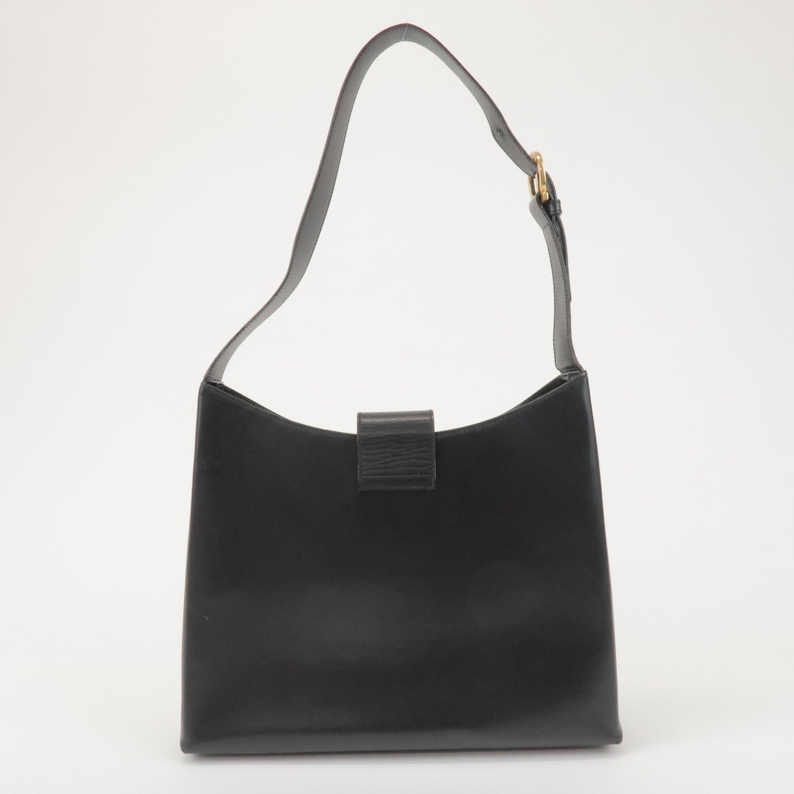 Ferragamo Gancini Calf Leather Shoulder Bag Hand Bag Black