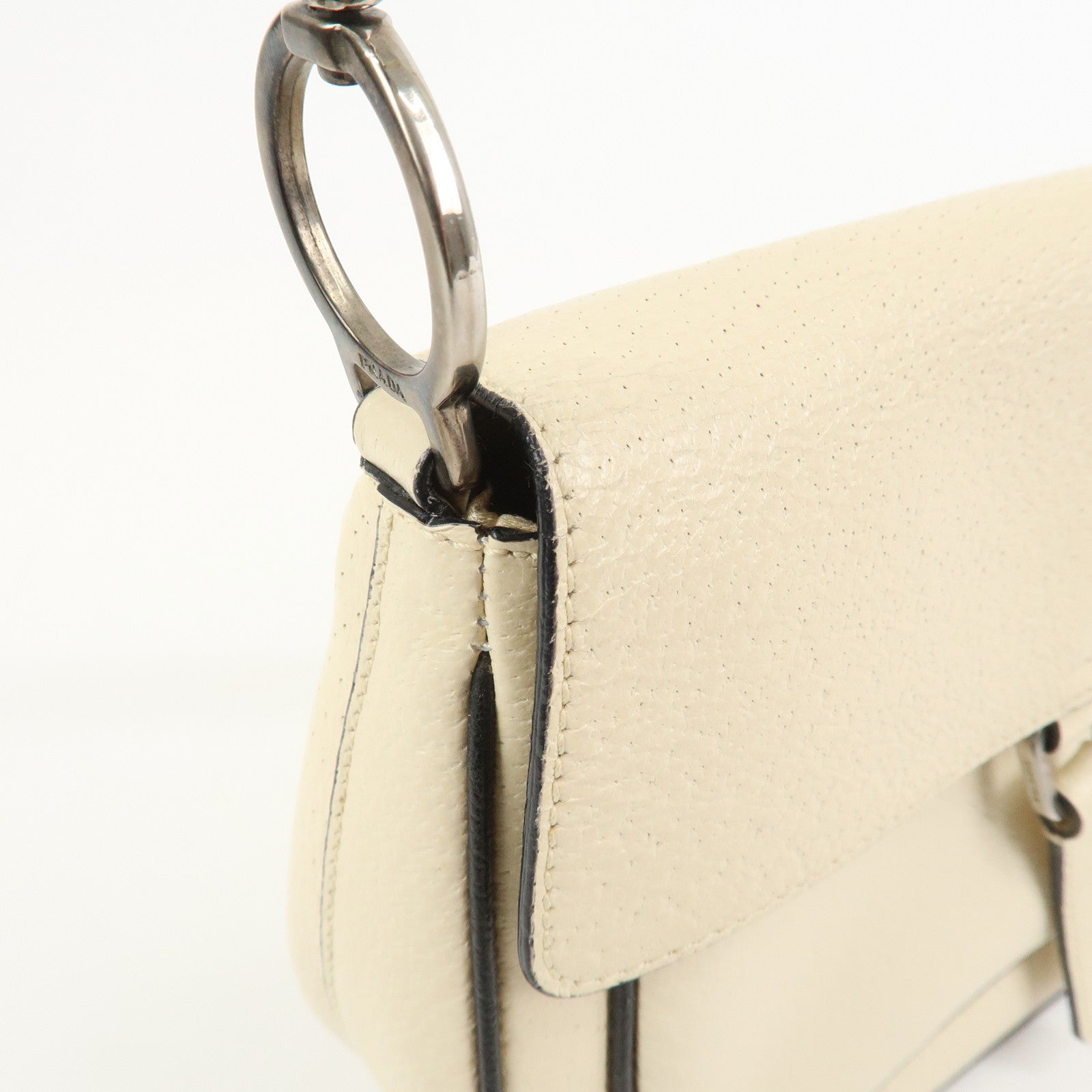PRADA Logo Leather Shoulder Bag Hand Bag Ivory