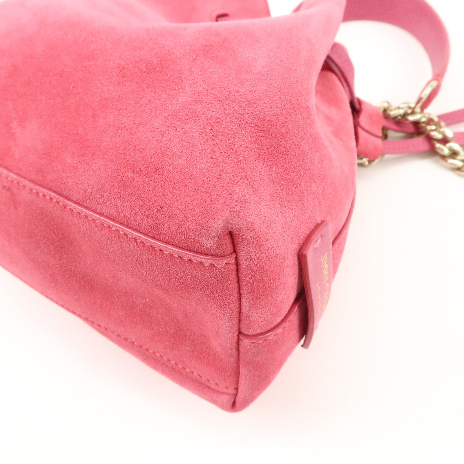 JIMMY CHOO Callie Drawstrings S Suede Chain Shoulder Bag Pink Used