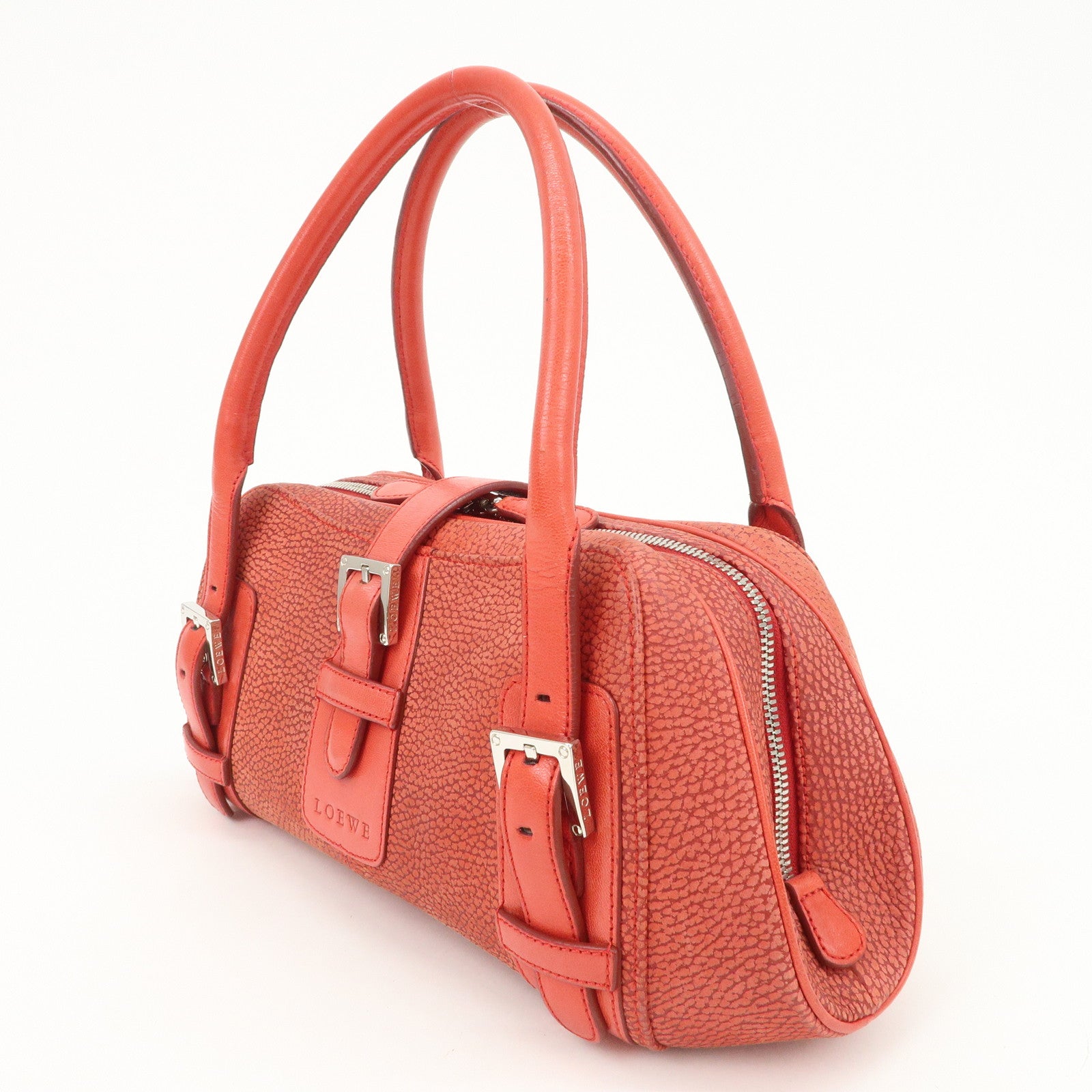 LOEWE Logo Senda Leather Shoulder Bag Hand Bag Red