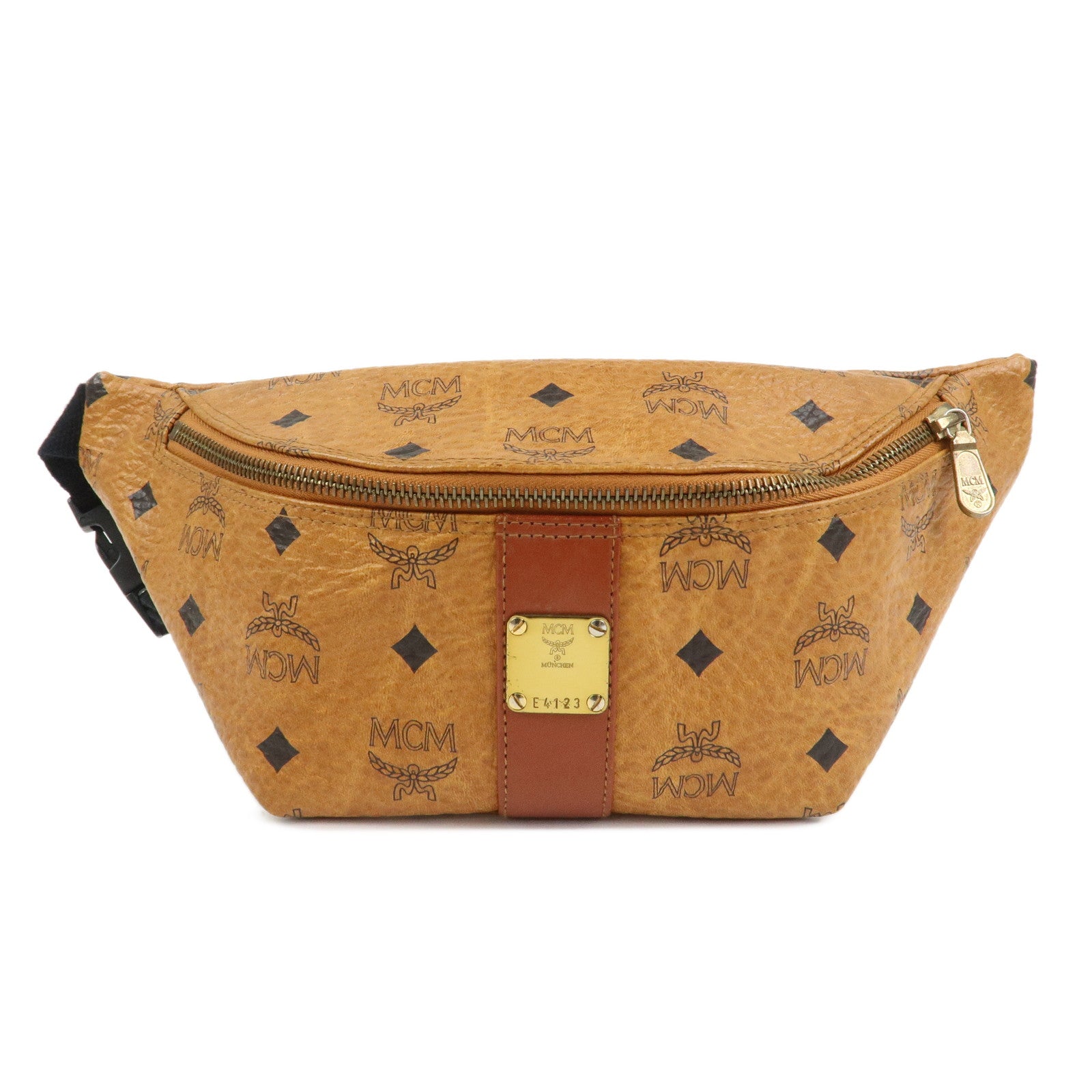 MCM Visetos Leather Waist Bag Waist Pouch Crossbody Bag Brown
