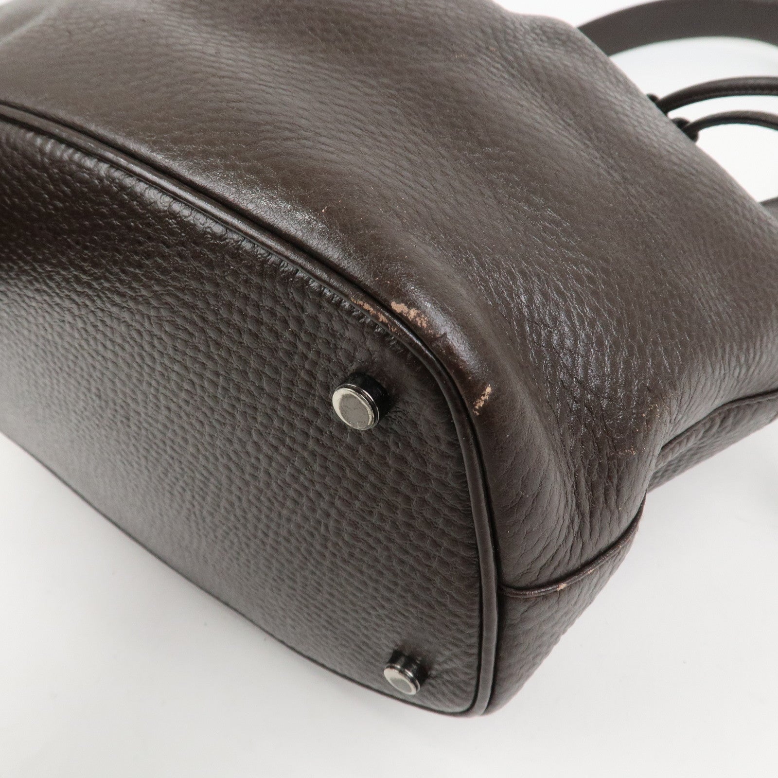 Ferragamo Gancini Leather Shoulder Bag Hand Bag Brown