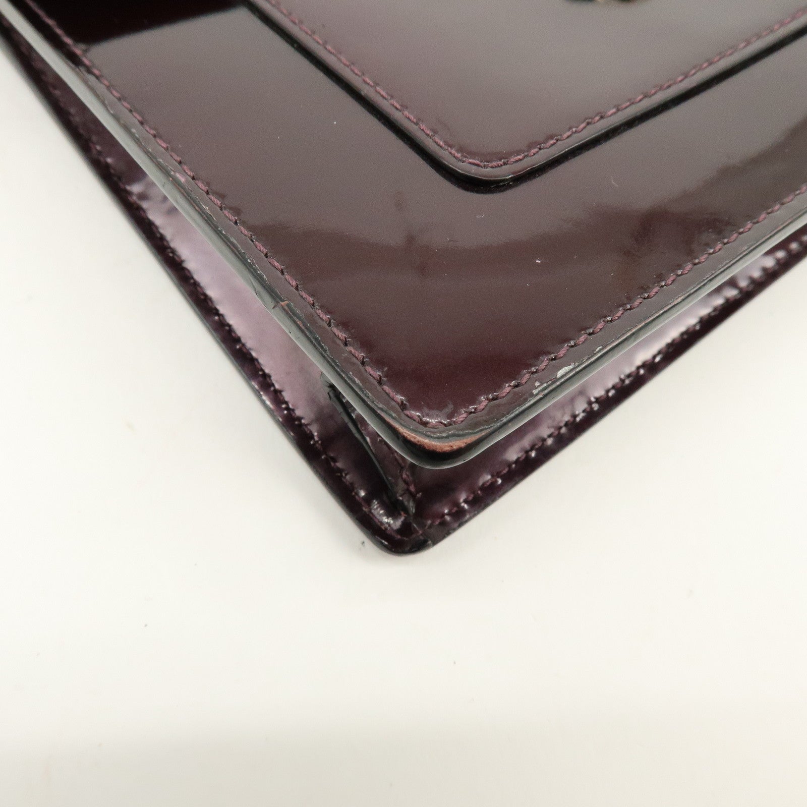 BVLGARI Serpenti Forever Patent Leather Chain Wallet Purple