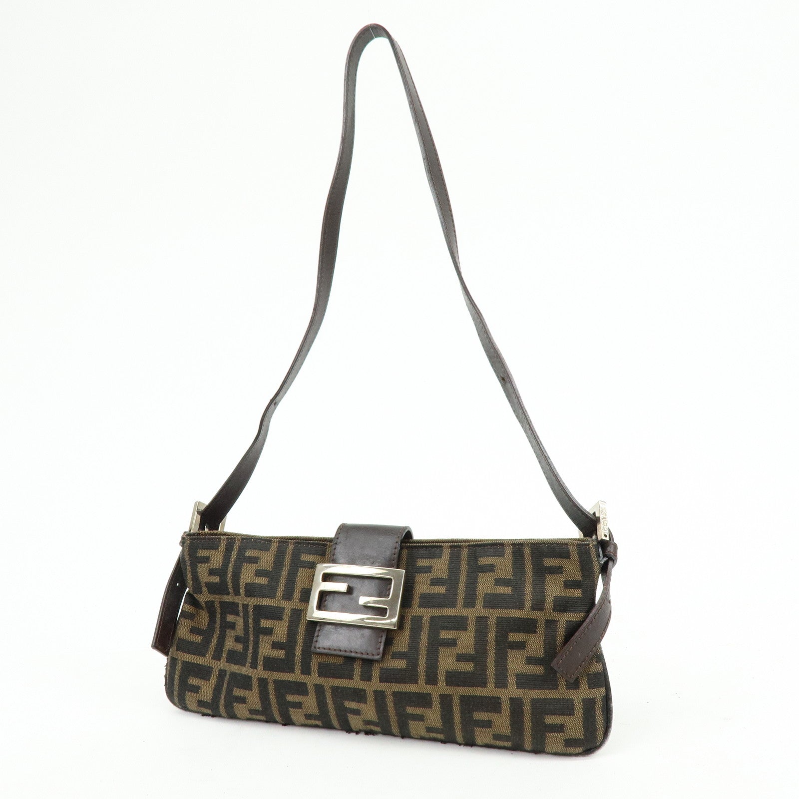 FENDI Zucca Canvas Leather Shoulder Bag Hand Bag Brown Black