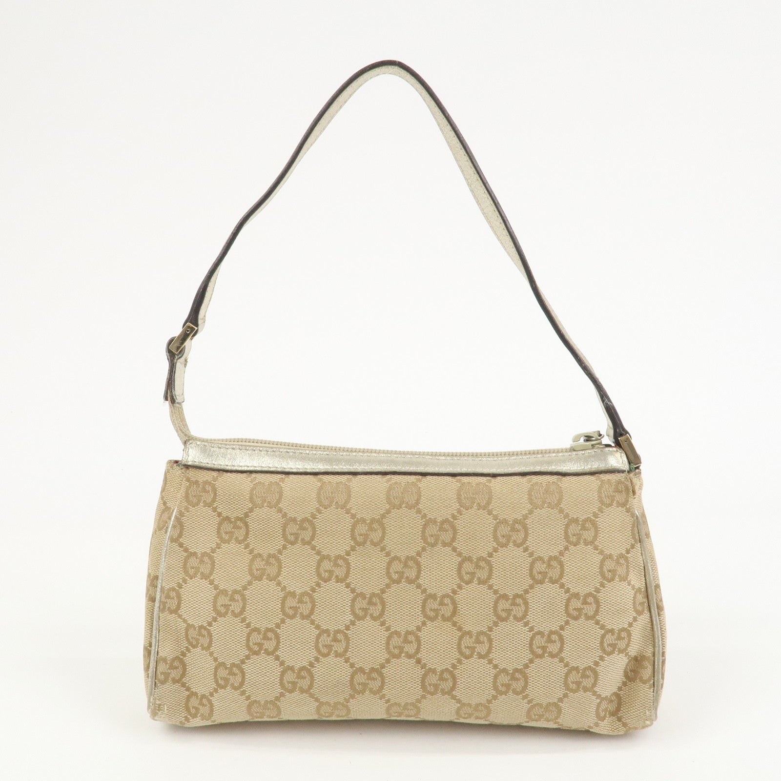 GUCCI Abbey GG Canvas Leather Pouch Hand Bag Beige Gold 145750