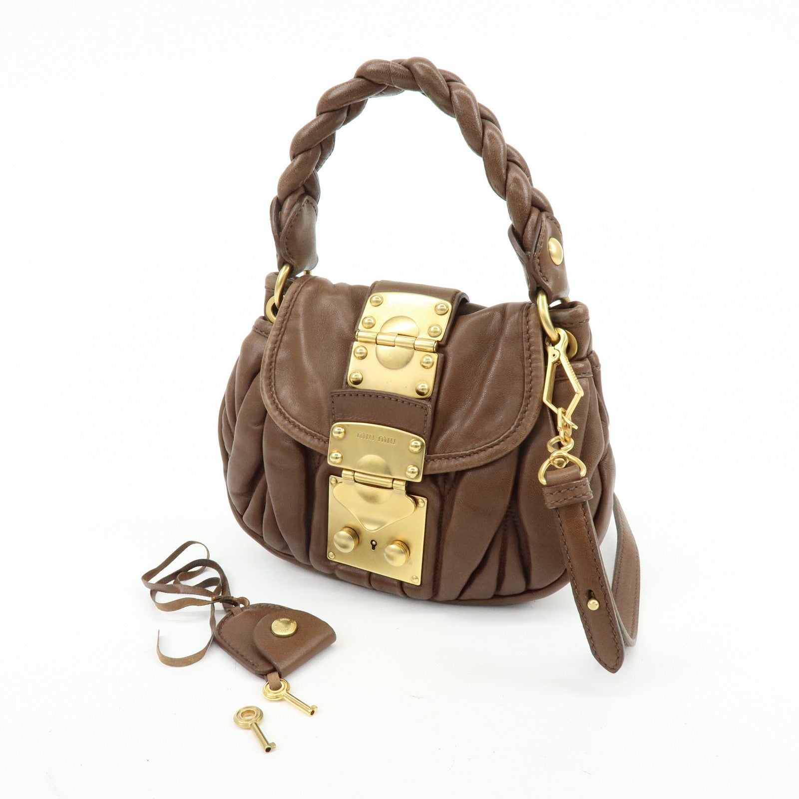 MIU MIU Matelasse Leather 2Way Bag Hand Shoulder Bag Brown 5BH188