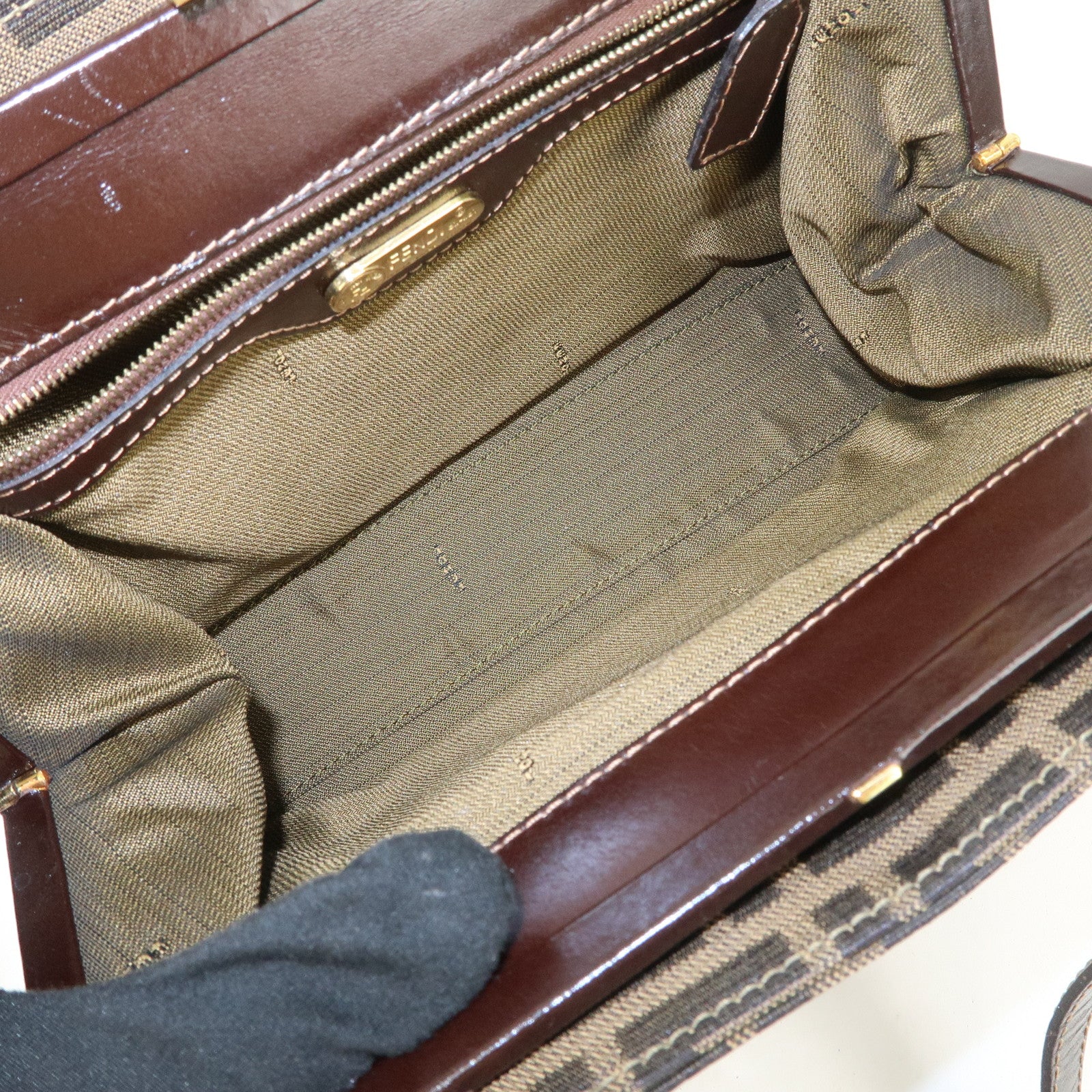 FENDI Zucca Canvas Leather Shoulder Bag Hand Bag Brown Black