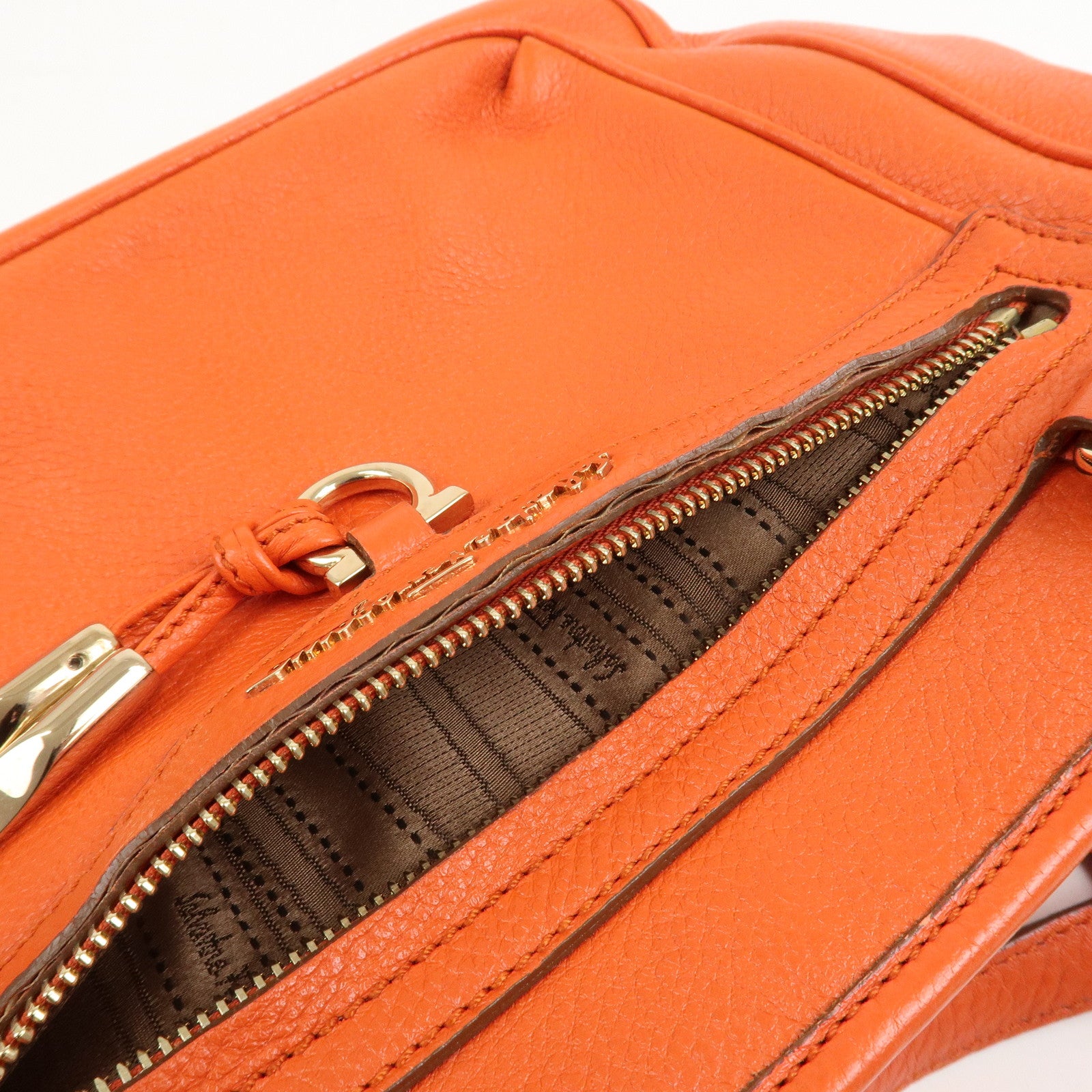 Ferragamo Gancini Leather Hand Bag Orange Gold HDW