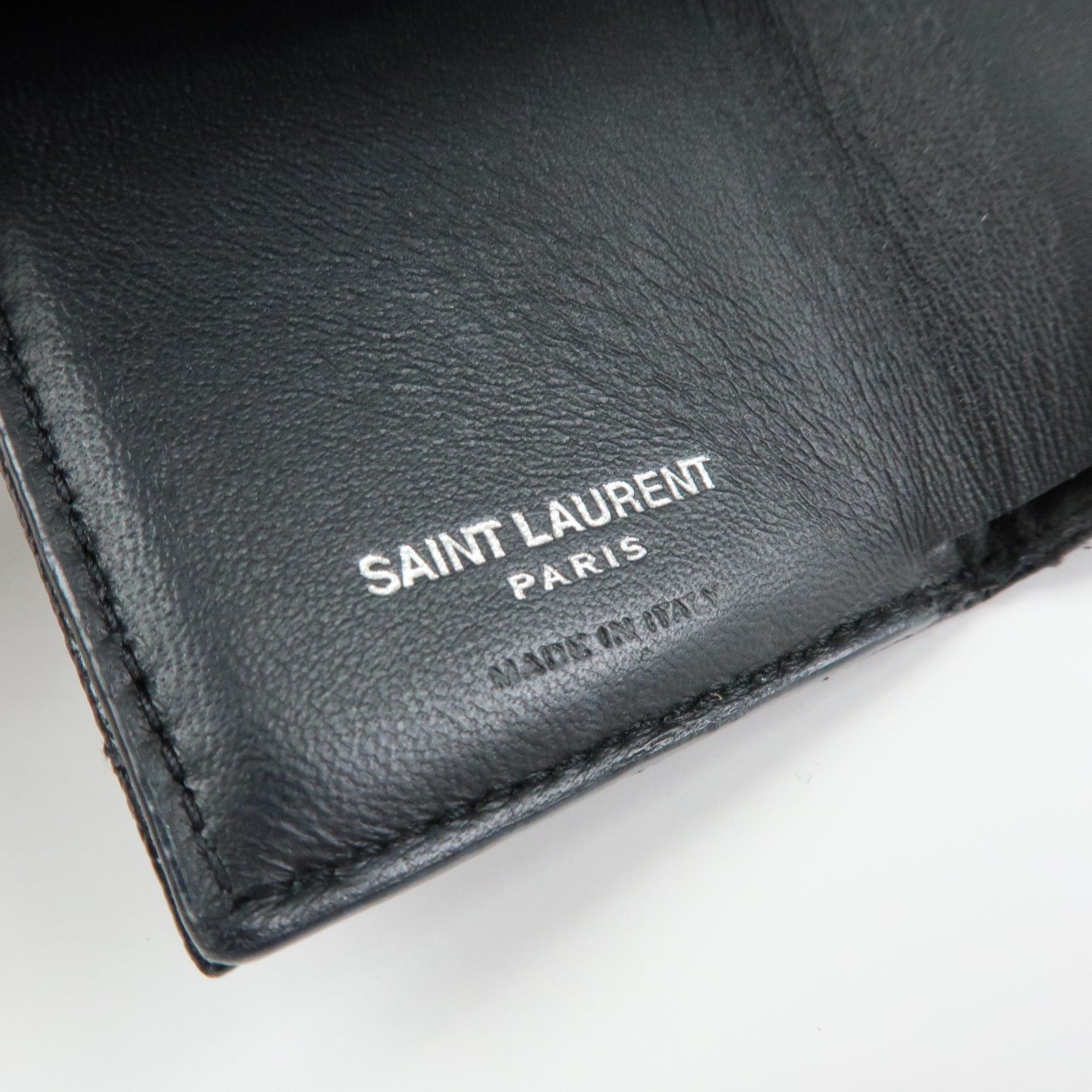 SAINT LAURENT PARIS Cassandre Leather Compact Wallet Black 505118