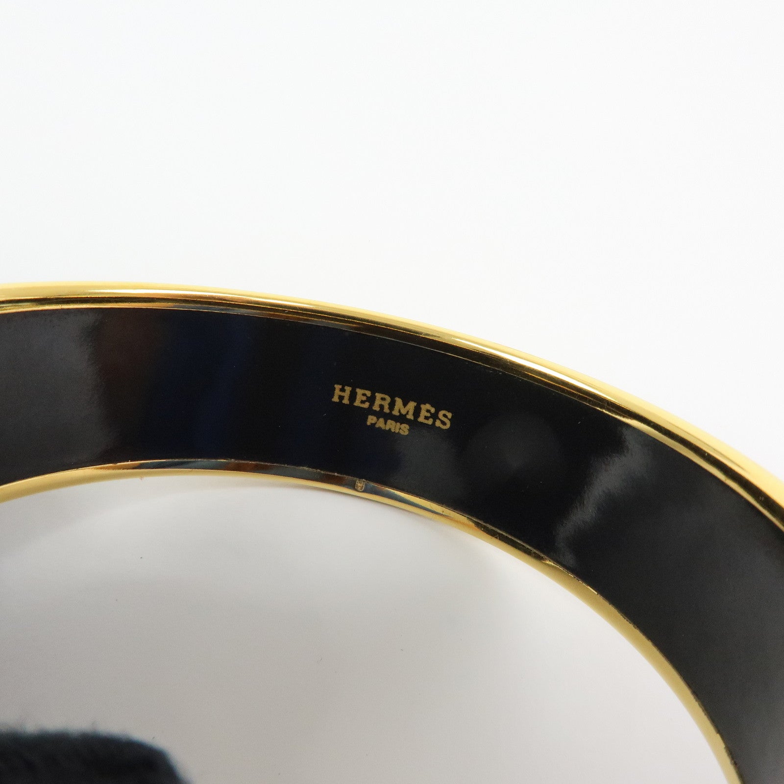 HERMES Email GM Gold Plated Bangle Bracelet Black Gold