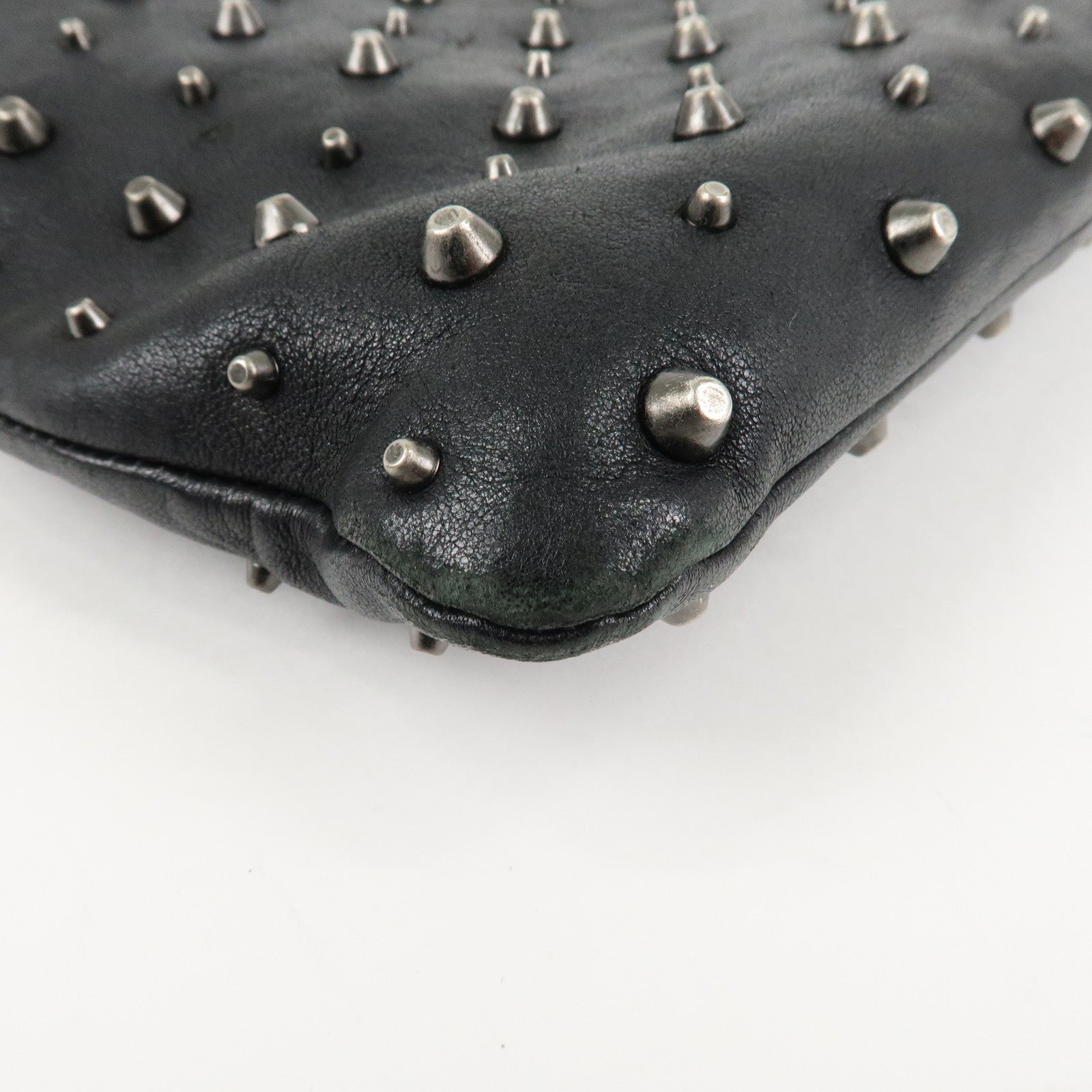 JIMMY CHOO Leather Studs Clutch Bag Black Silver HDW Used