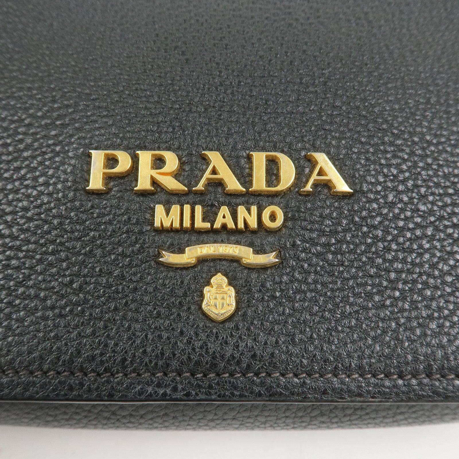 PRADA Logo Leather Shoulder Bag Black 1BD163