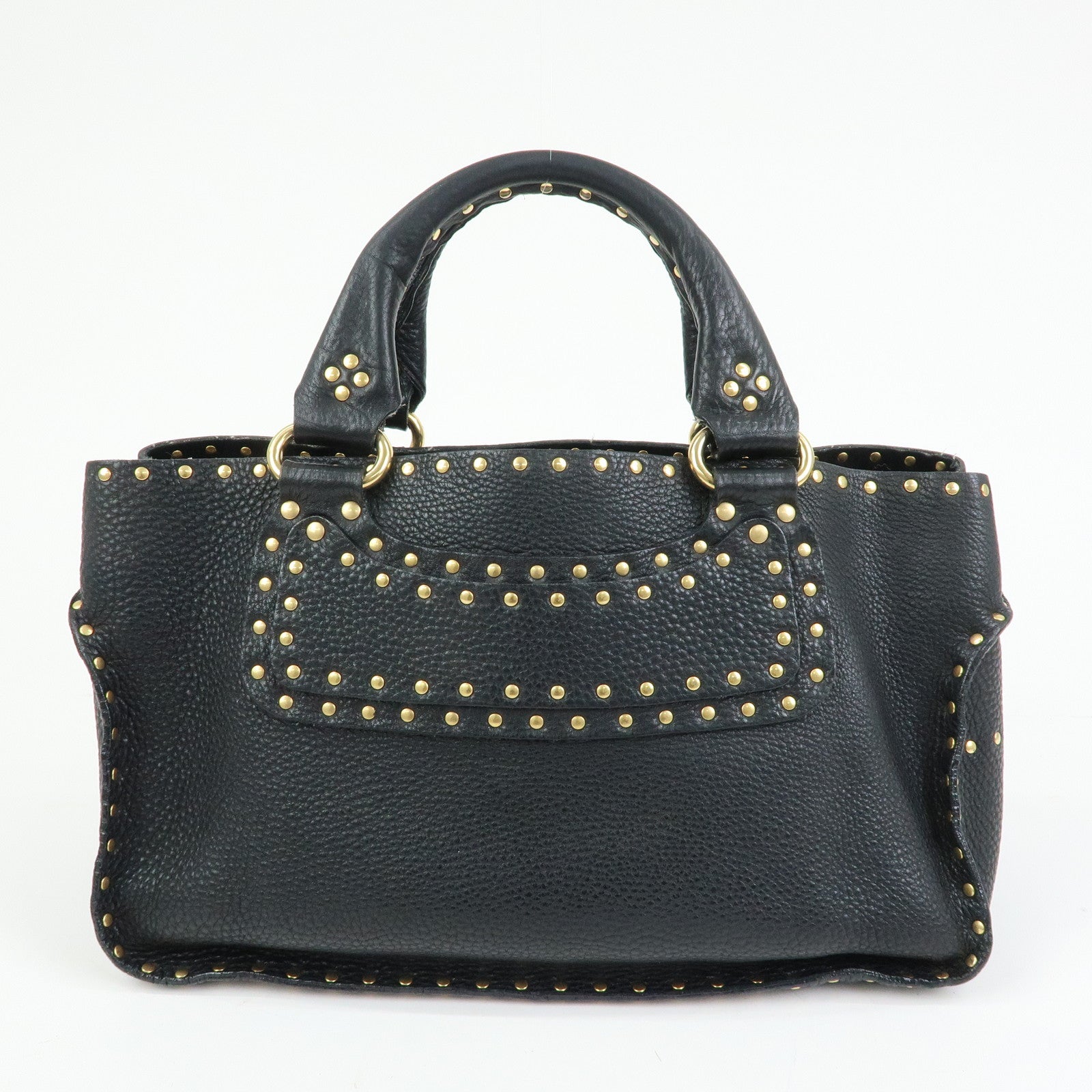 CELINE Boogie Bag Leather Hand Bag Tote Bag Black Studs