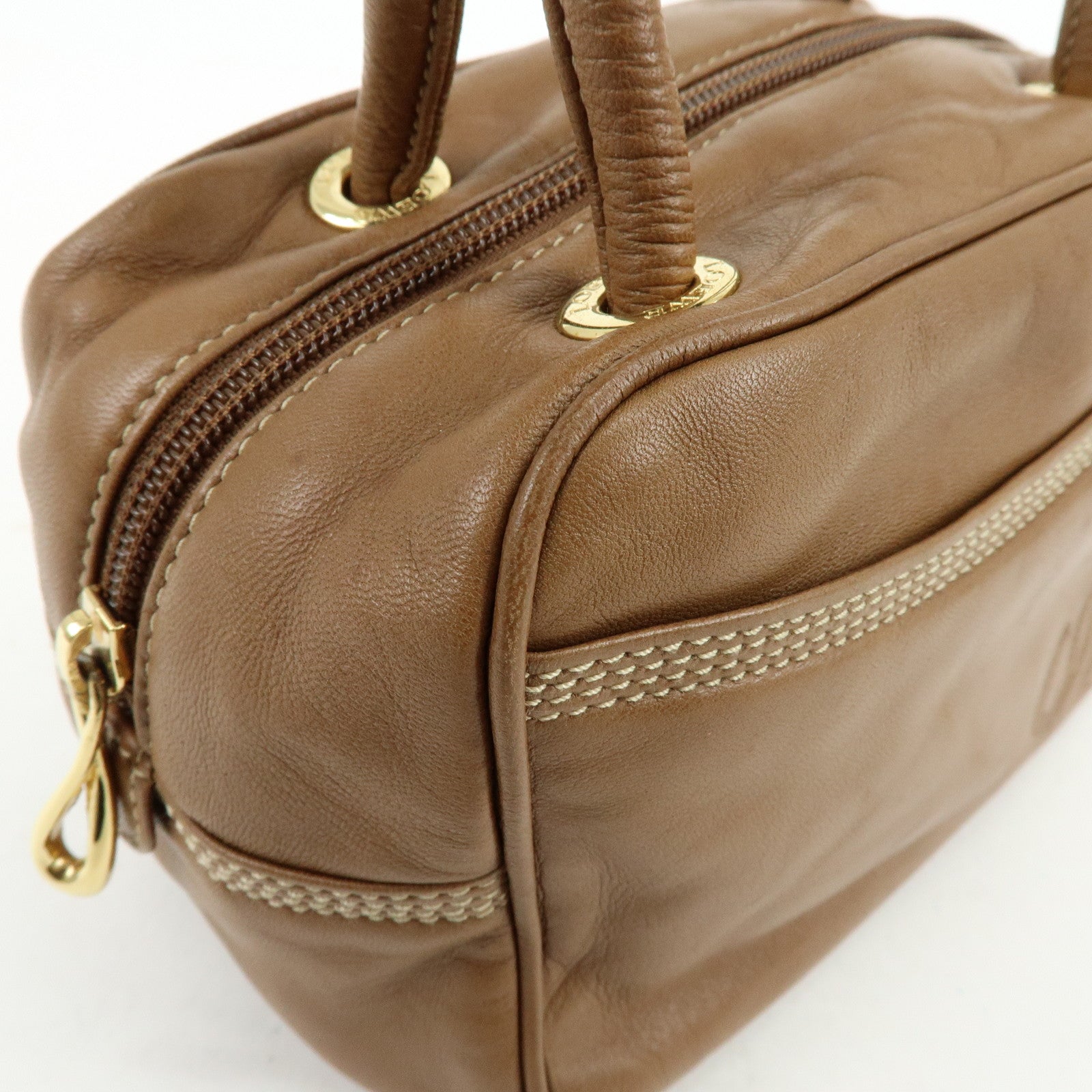 LOEWE Anagram Nappa Leather Hand Bag Mini Boston Bag Brown