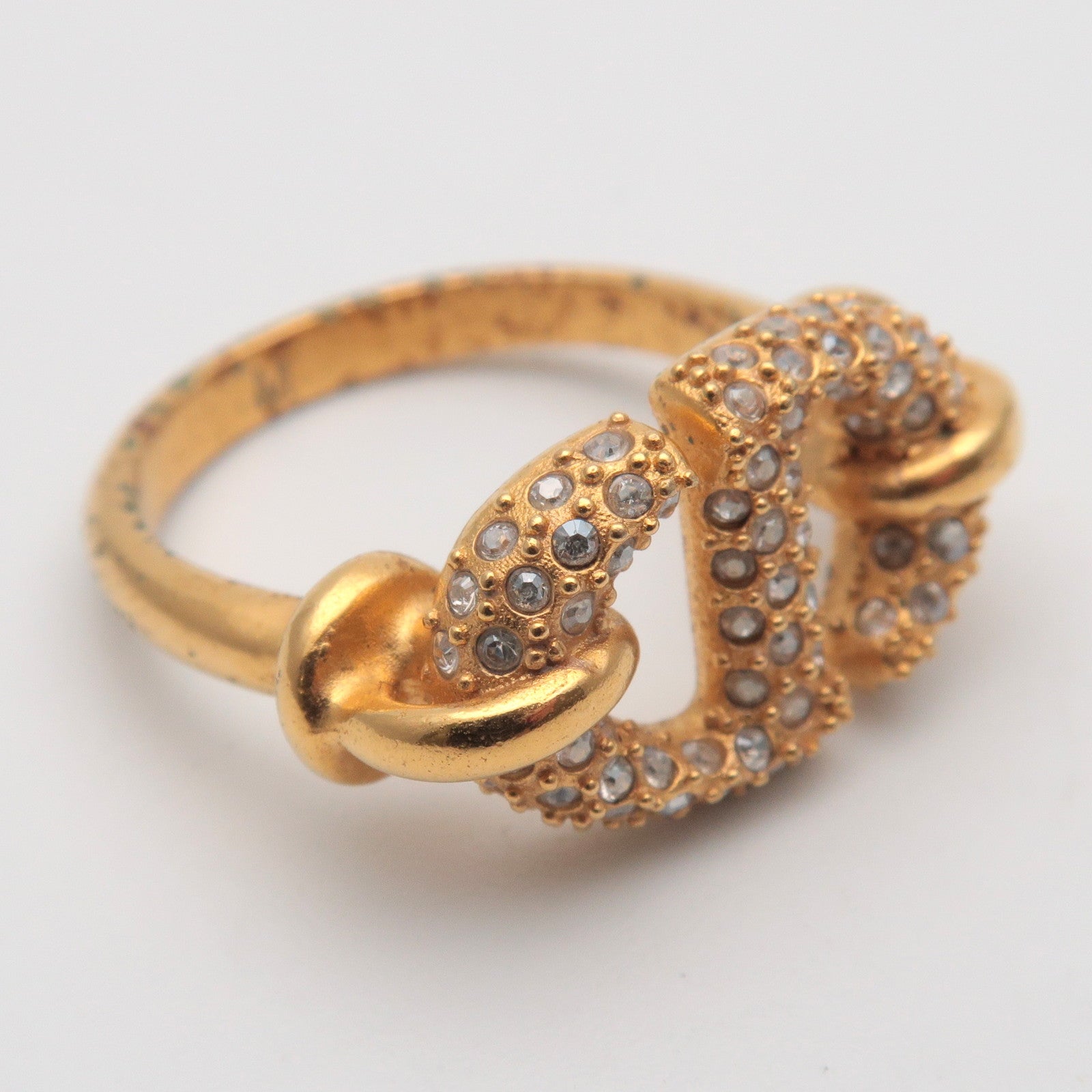 Christian Dior CD Logo Metal Rhinestone Ring M Gold US5 EU49