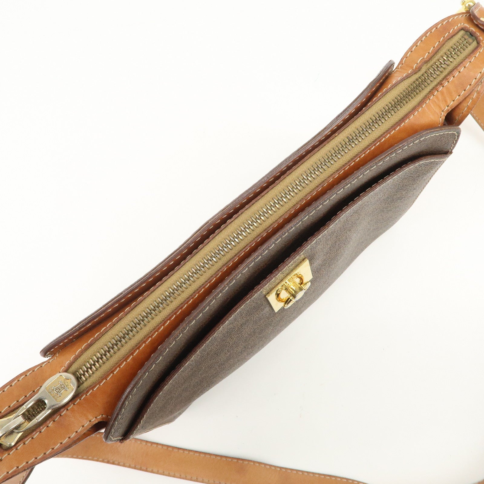 CELINE Macadam Logo PVC Leather Shoulder Bag Brown Gold