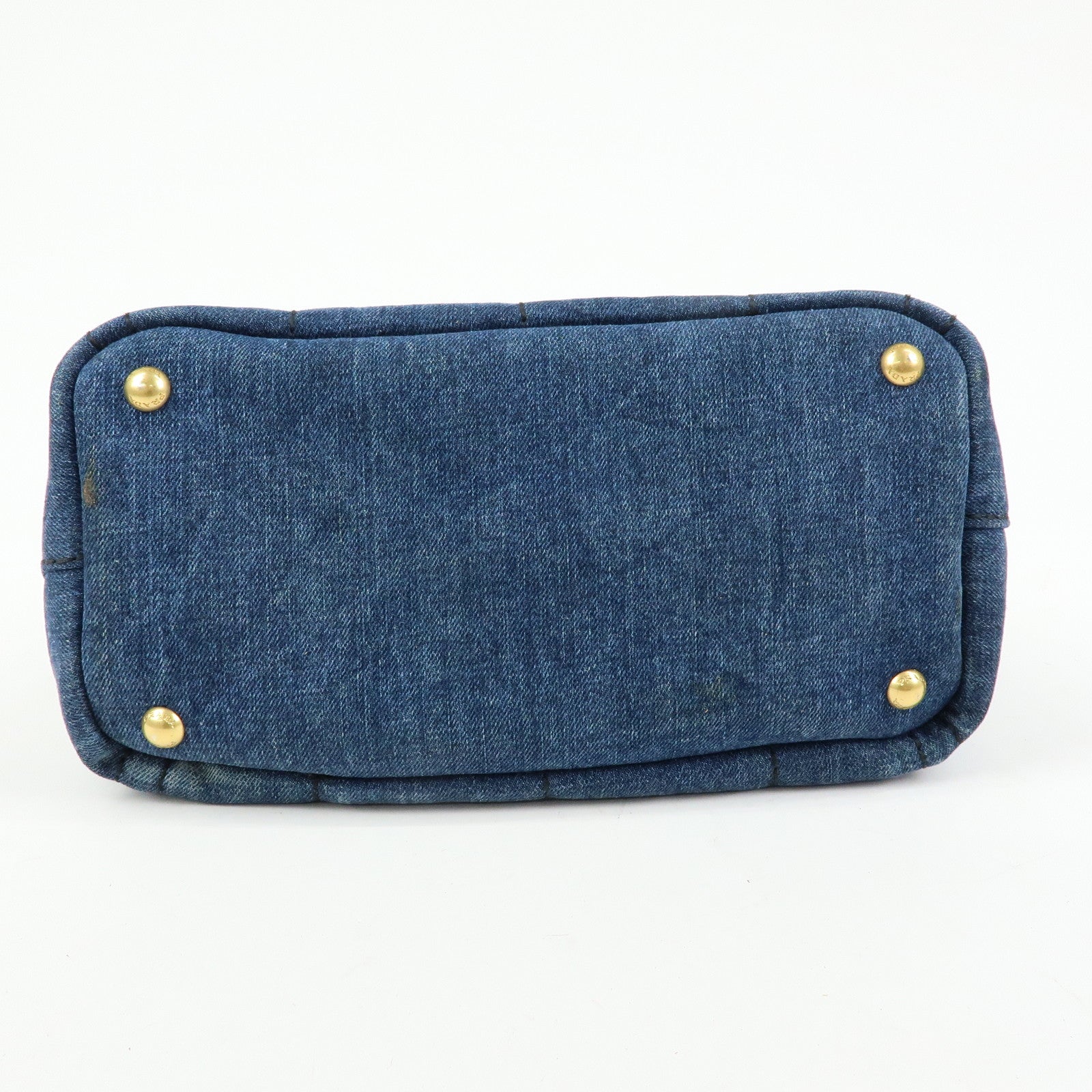 PRADA Triangle Logo Canapa Mini Denim 2Way Bag Hand Bag Blue 1BG439