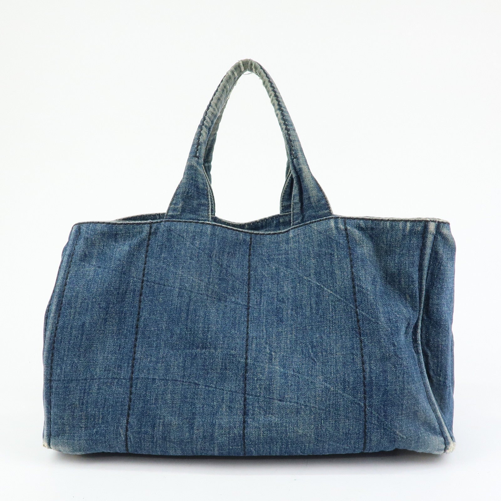 PRADA Triangle Logo Canapa Denim Tote Bag Hand Bag Shoulder Bag