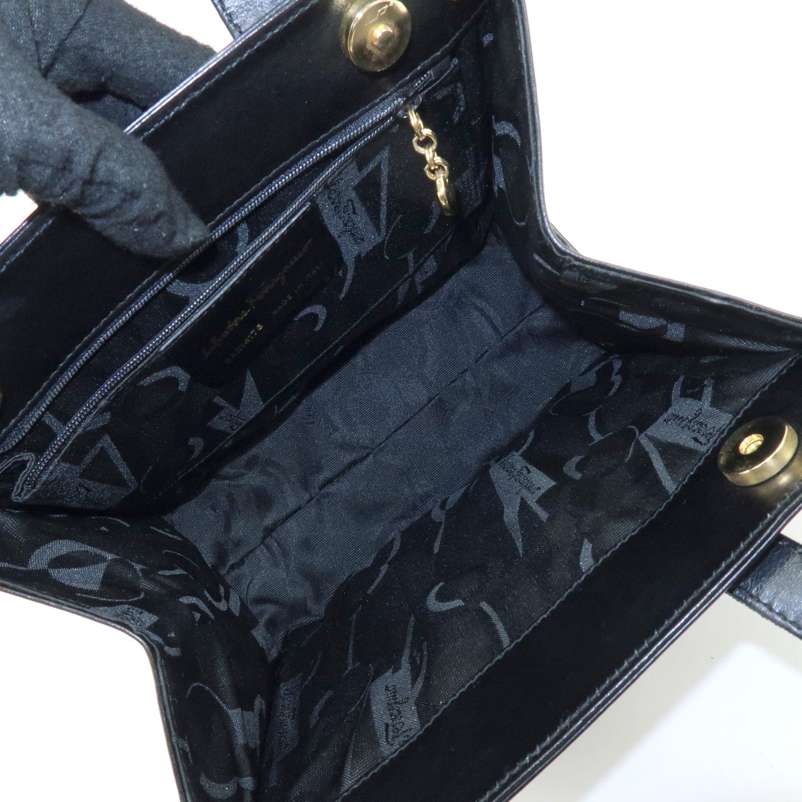 Ferragamo Vara Ribbon Leather Hand Bag Tote Bag Black
