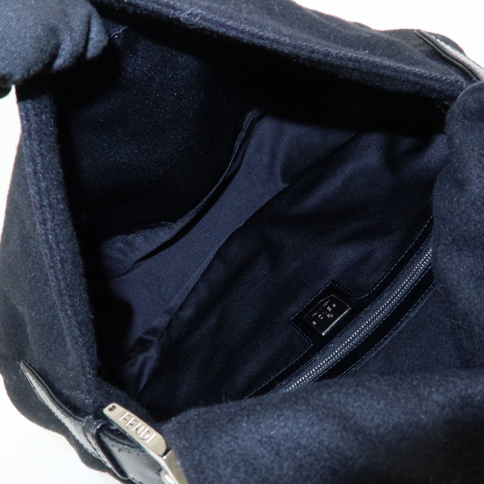 FENDI Mamma Baguette Wool Leather Shoulder Bag Hand Bag Black 26325