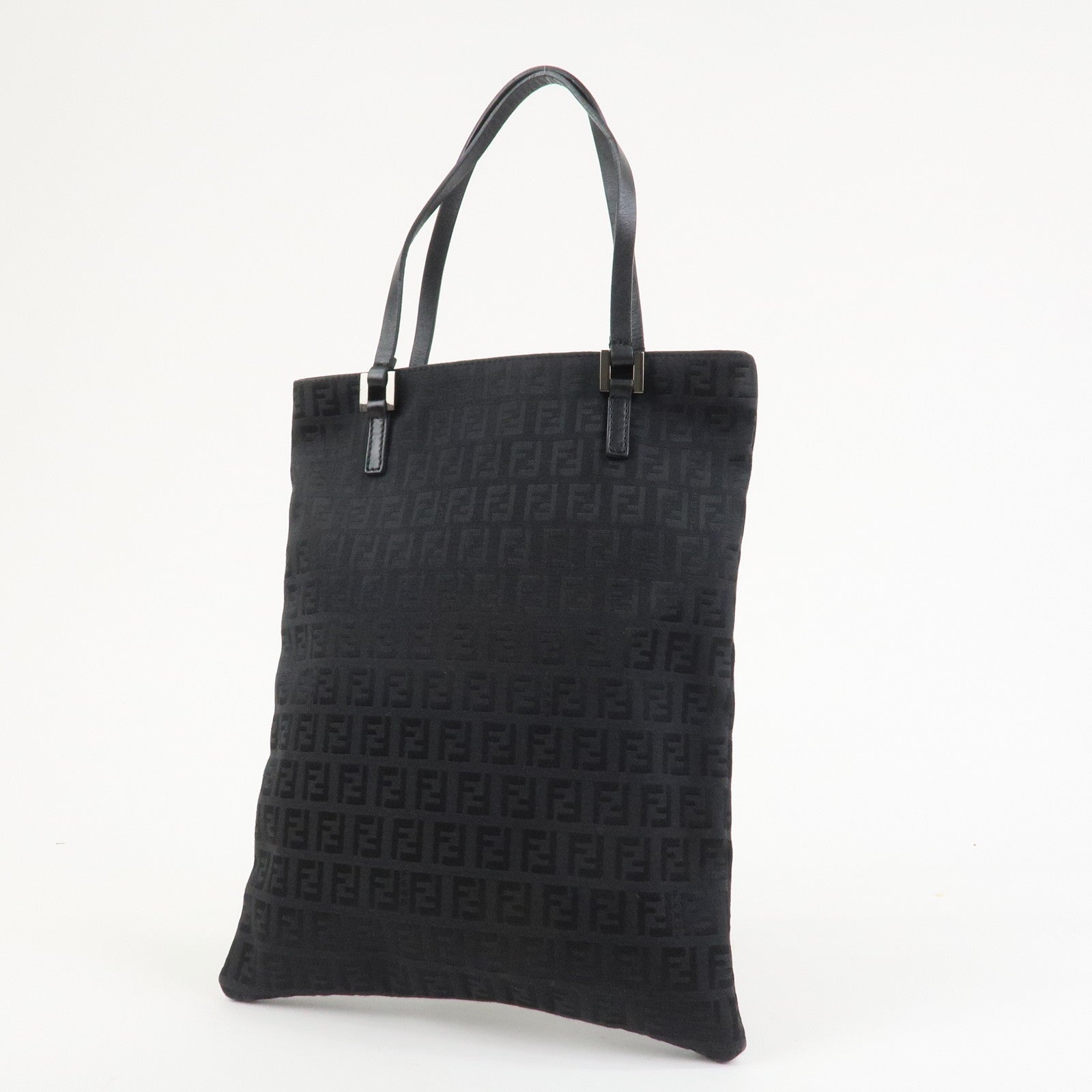 FENDI Zucchino Canvas Leather Tote Bag Hand Bag Black 8BH050