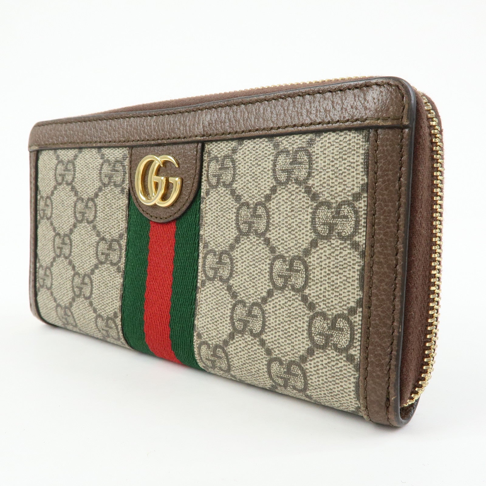 GUCCI Ophidia Sherry GG Supreme Leather Round Zippy Wallet 523154