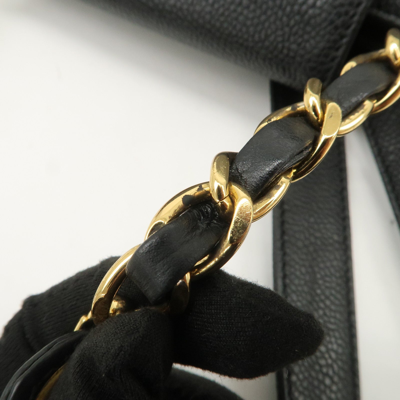 CHANEL COCO Mark Caviarskin Chain Tote Bag Shoulder Bag Black Gold