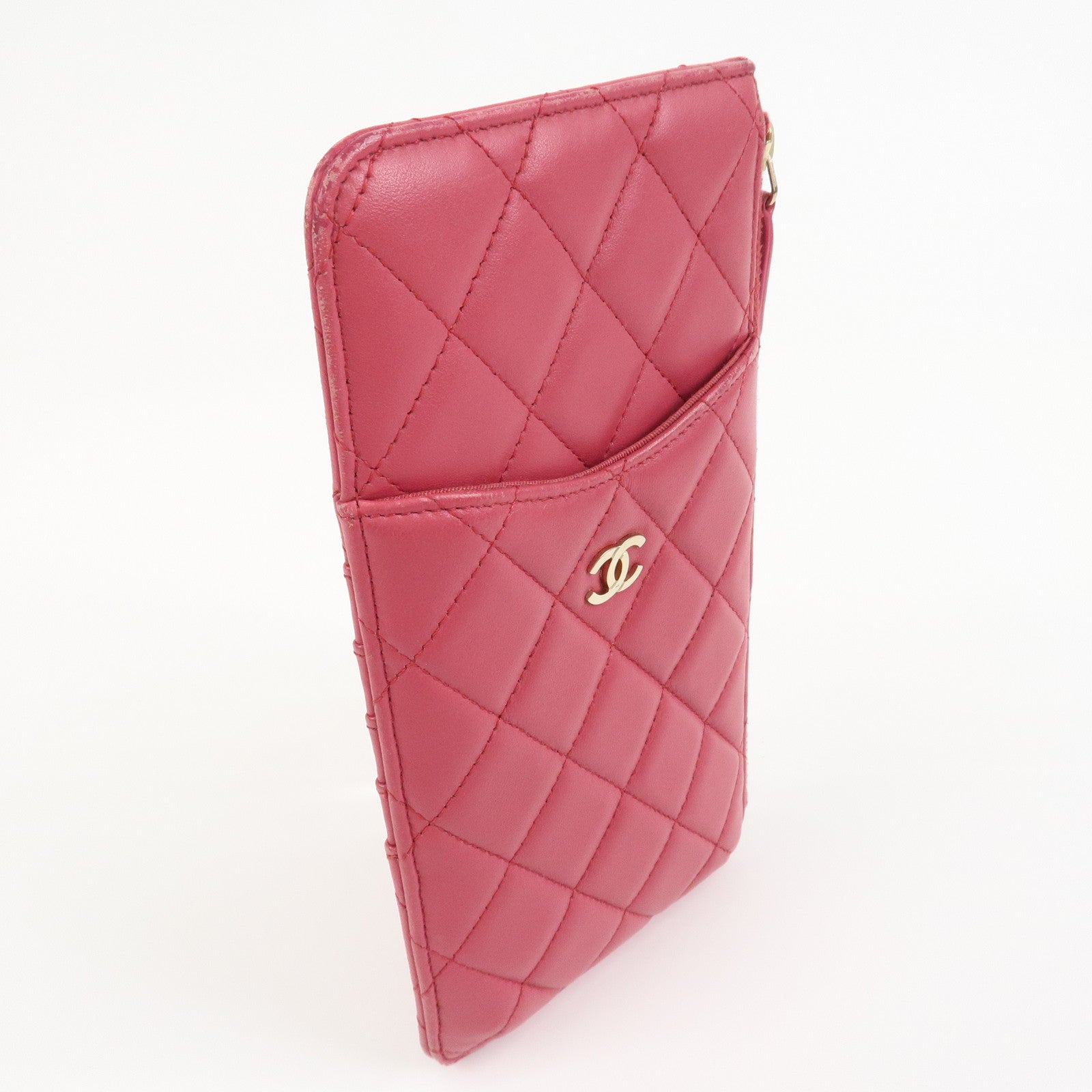 CHANEL COCO Mark Matelasse Lamb Skin Card Fragment Case Pink AP0225