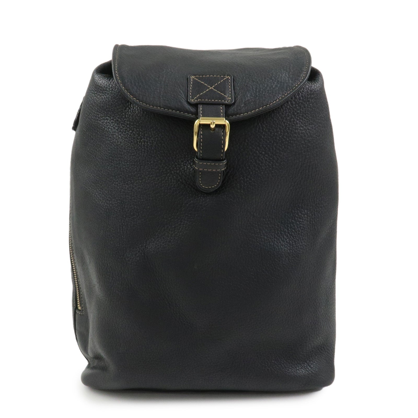 FENDI Logo Leather Backpack Rucksack Black 26063