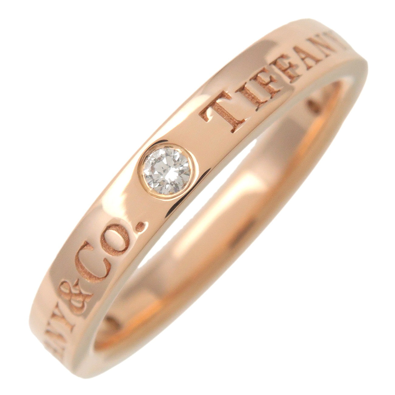 Tiffany & Co Flat Band Ring 3P Diamond K18PG Rose Gold US5 EU49 Used